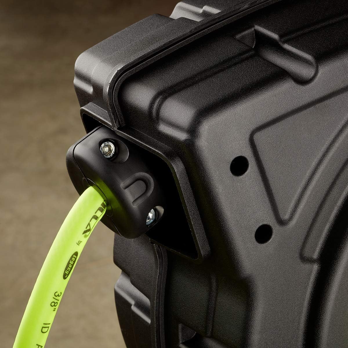 Flexzilla Retractable Enclosed Plastic Air Hose Reel, 3/8 in. x 50 ft, Heavy Duty, Lightweight, Hybrid, ZillaGreen - L8250FZ