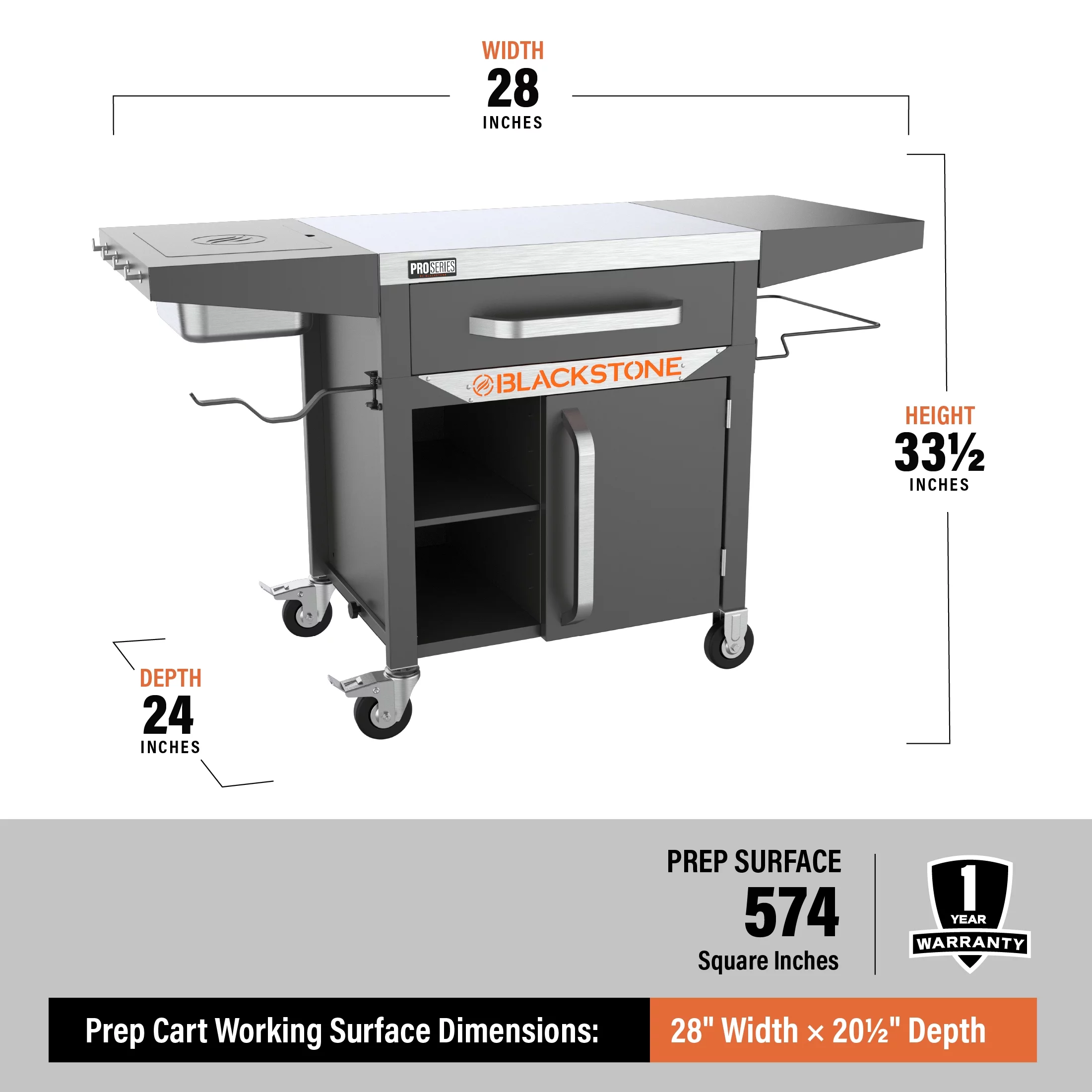 Blackstone ProSeries 28" Serve and Store Prep Grill Cart with Cabinet in Black