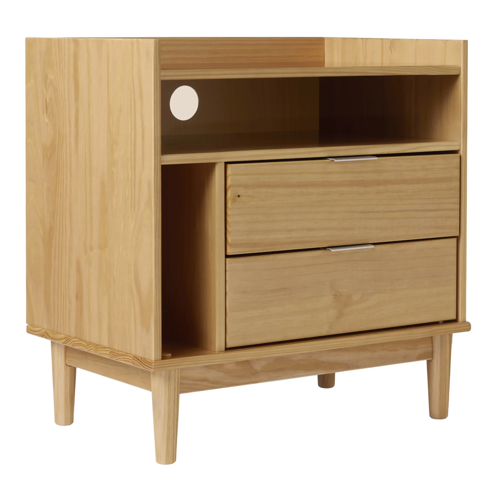 Walker Edison Mid-Century Modern 2-Drawer Wood Nightstand, Natural Pine