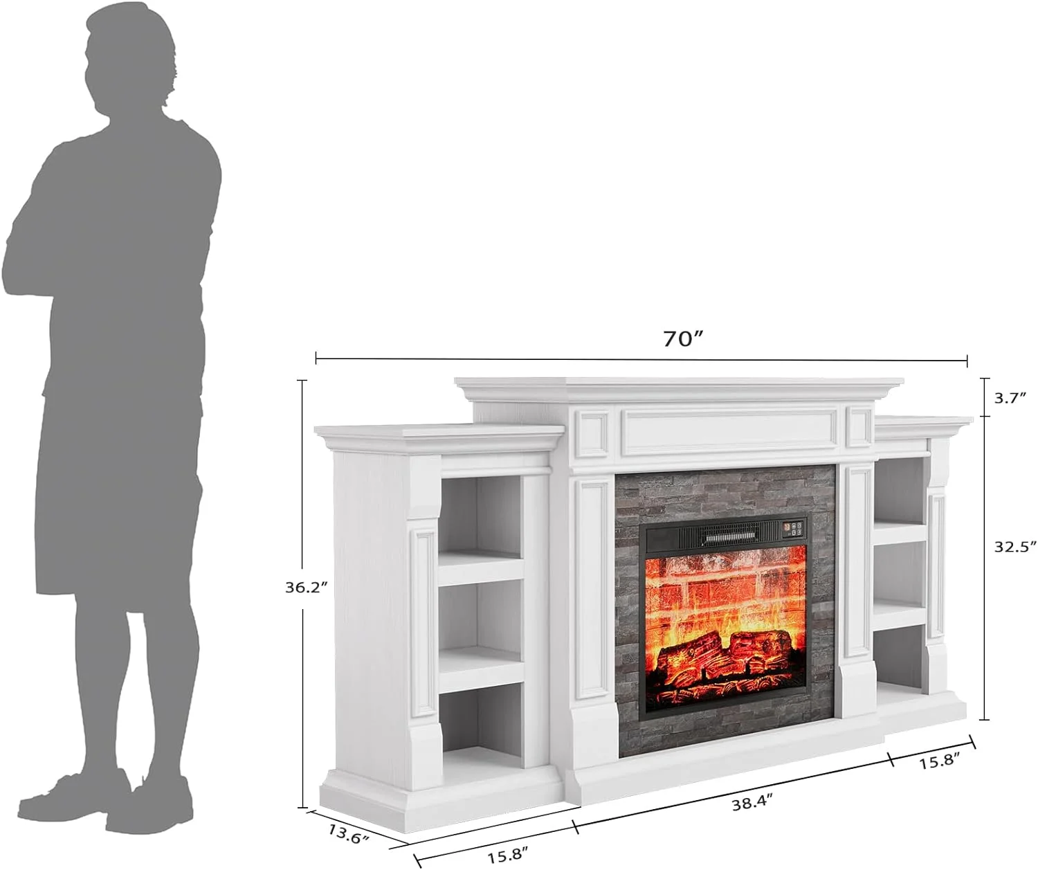 Relefree 70" Electric Fireplace with Mantel, Farmhouse TV Stand For TVs up to 80" with Remote Control, White - Curated Treasures Market