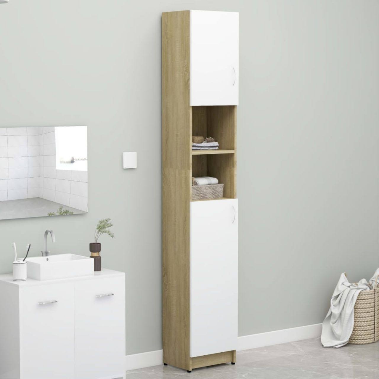 vidaXL Bathroom Cabinet White and Sonoma Oak 12.6x22x10x22x74.8x22 cm Chipboard