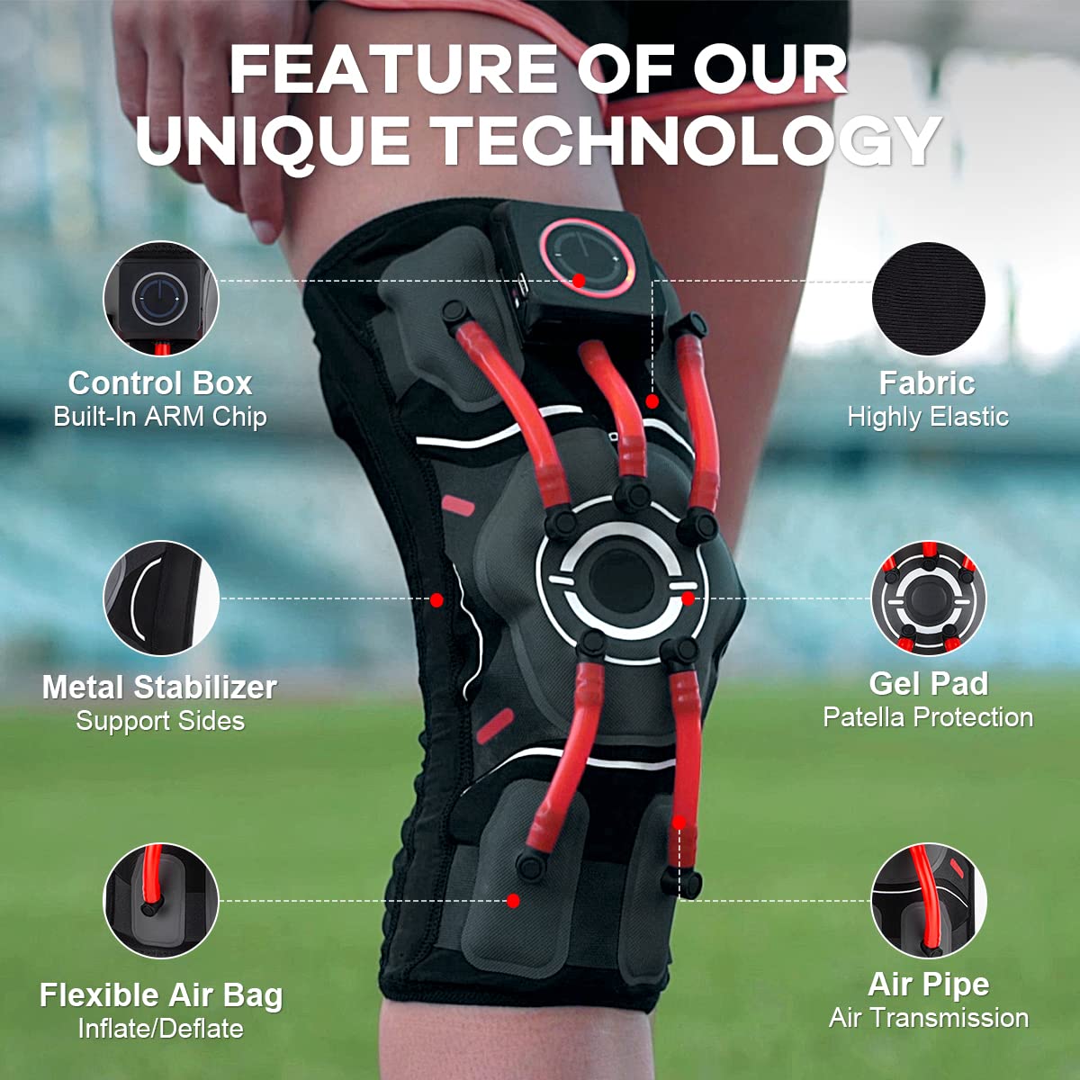 E-KNEE Professional Knee Brace with Side Stabilizers, Smart Chip, Gyroscopes, Airbag System for Protecting Patella, Meniscus, Ligaments and Relieving Meniscal Tears, ACL, Arthritis, Joint Pain