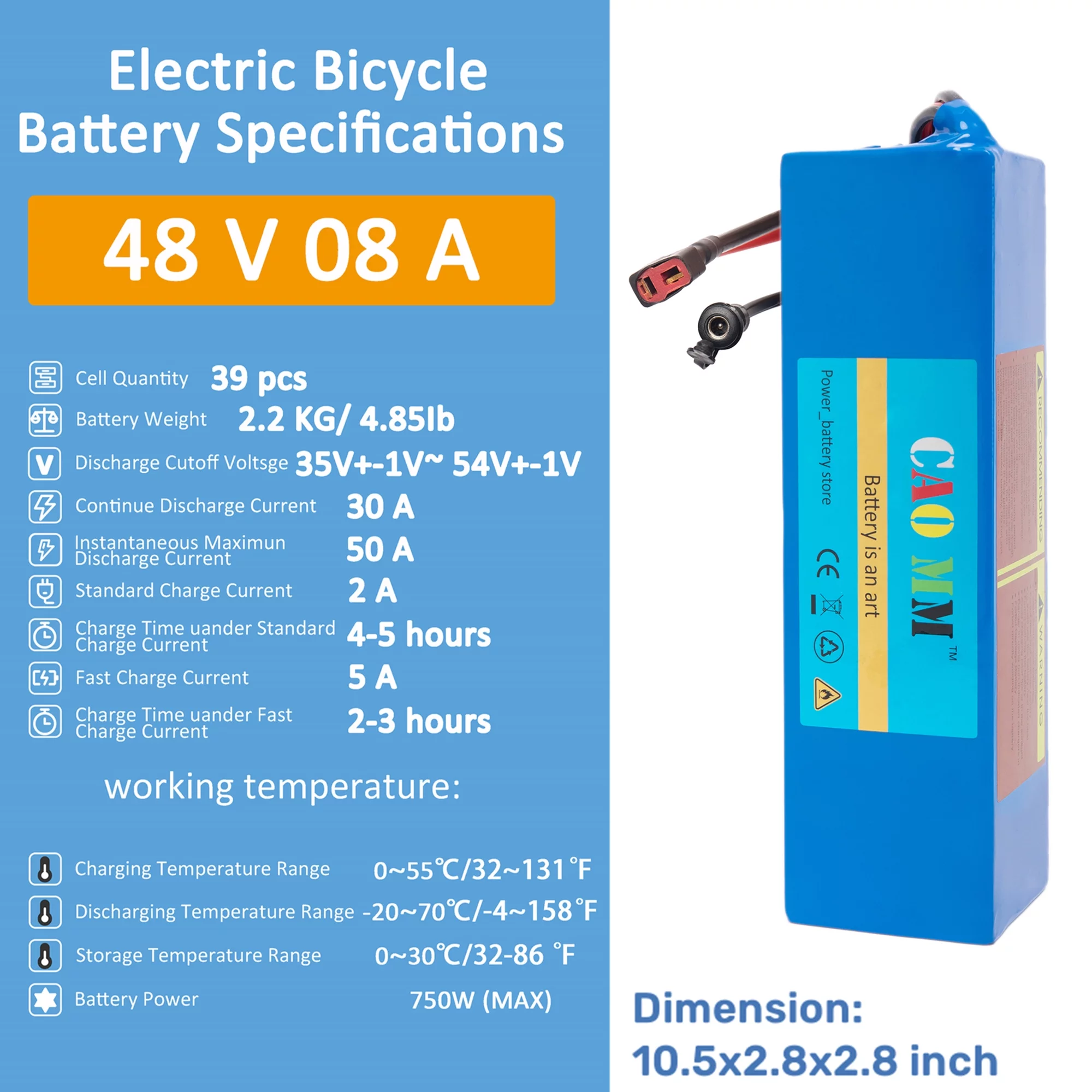 Ebike Battery 48V 8Ah Lithium Battery 30A BMS with Charger 48V Battery for 750W Electric Bike Motorcycle