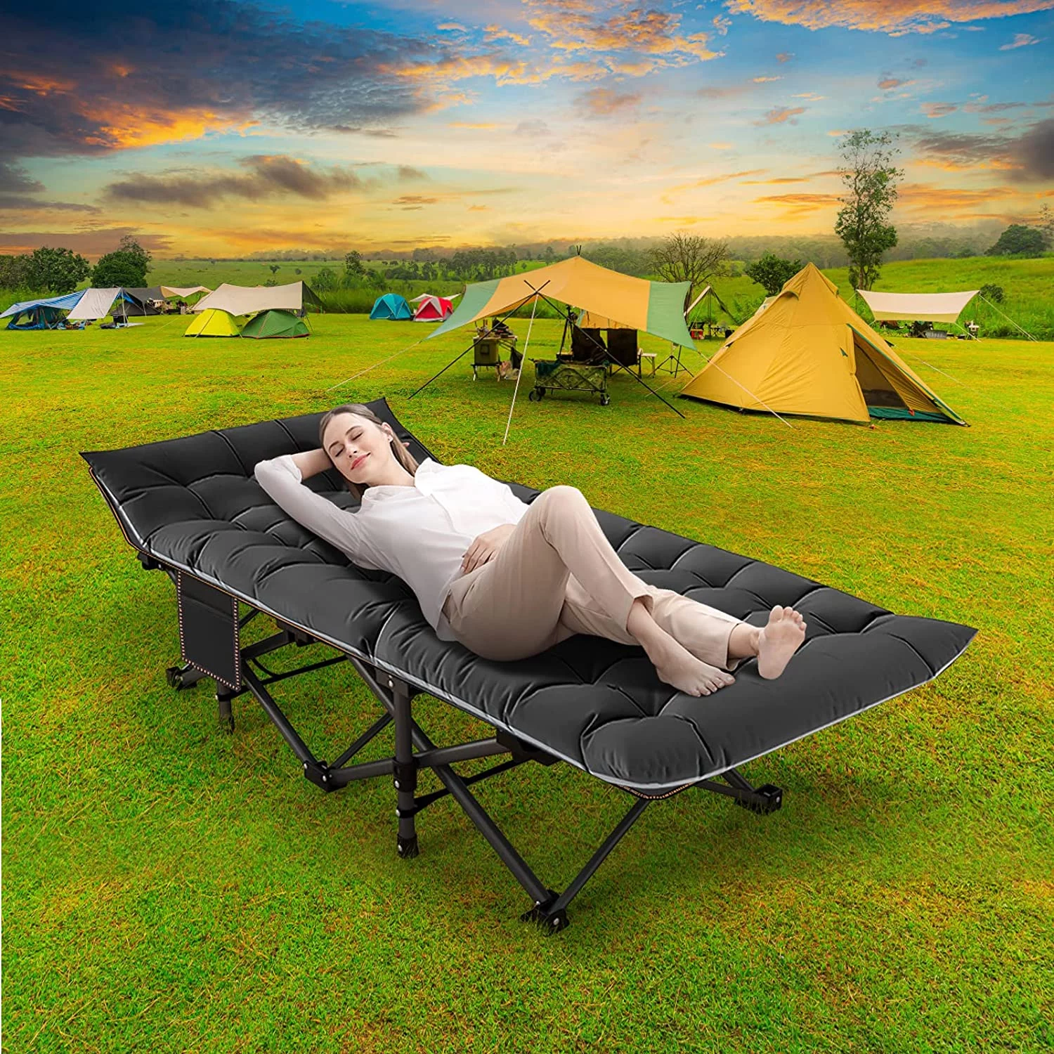 Slsy Folding Bed with 3.3 Inch 2 Sided Mattress & Carry Bag for Adults & Kids, Camping Cot, Sleeping Cot, Folding Guest Bed, Heavy Duty Supports 880 Lbs