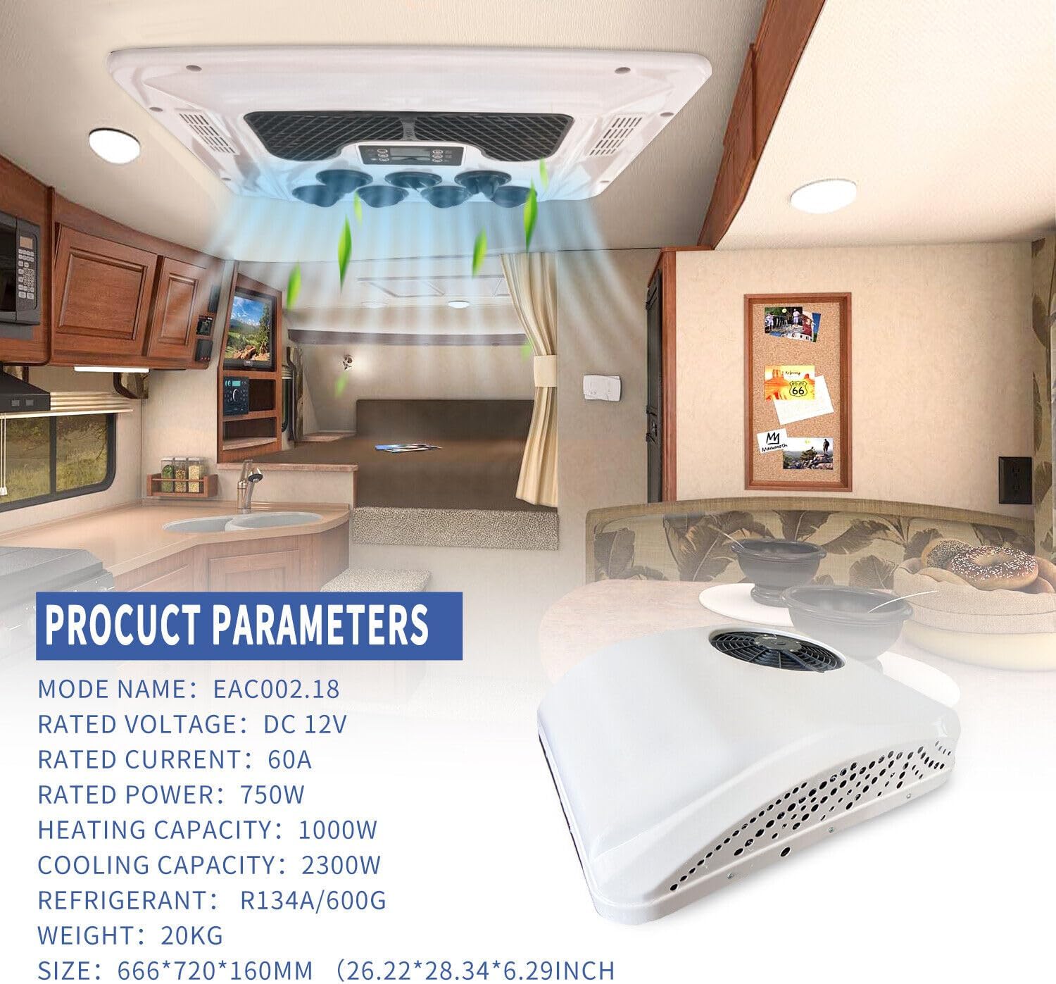 RV Rooftop 12V Air Conditioner with Heating and Cooling 12000BTU AC Unit Low Noise Fast Heating for Motorhome RV Bus Caravan