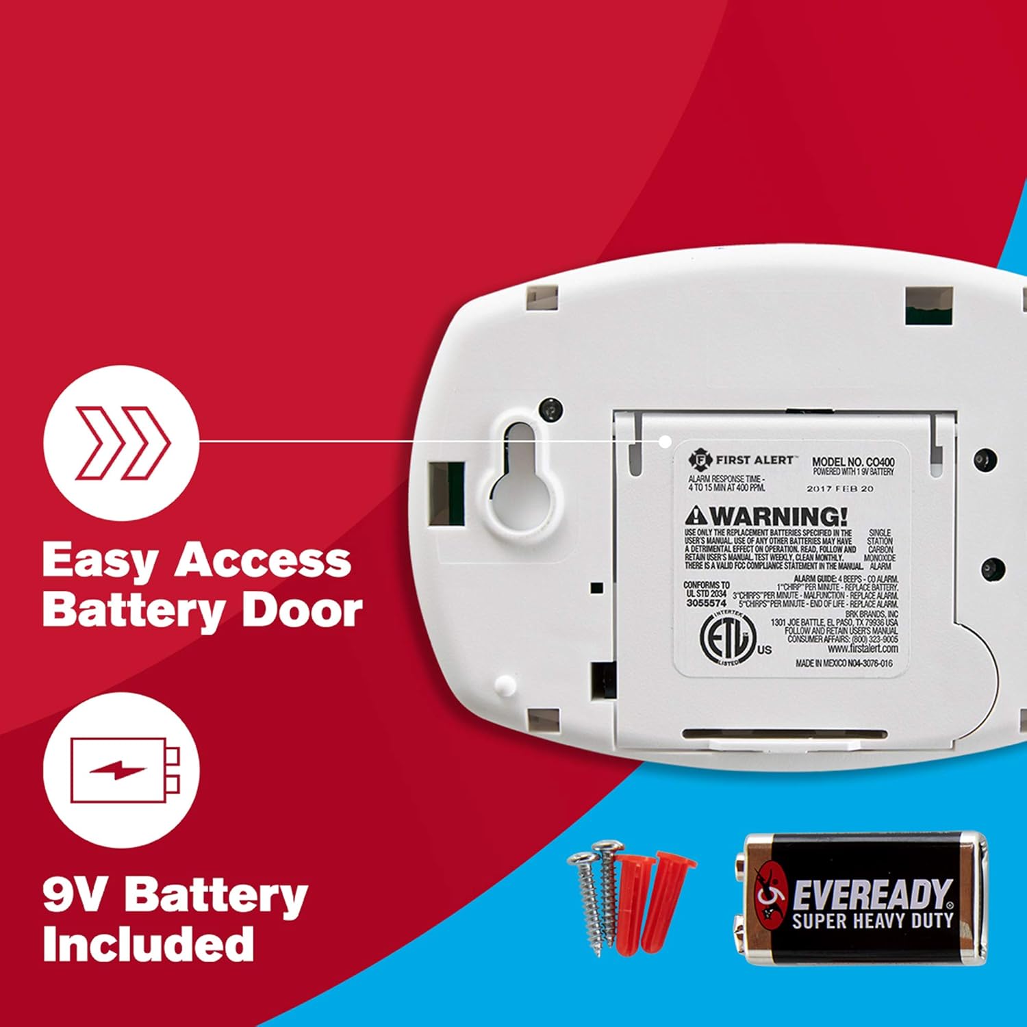 FIRST ALERT CO400-3 Carbon Monoxide Detector, Battery Operated, White , 3-Pack -CO400-3