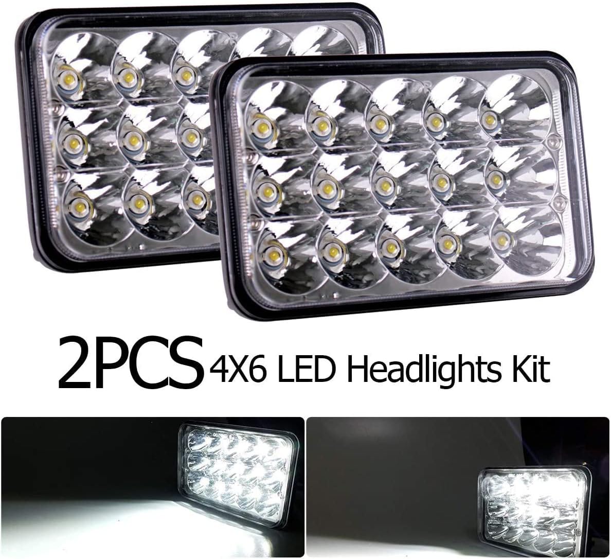 LEDUR 4x6 Inch LED Headlights Dot Approved High Low Sealed Beam Rectangular 4PCS 45W High/Low Beam Universal for H4651 H4652 H4656 H4666 H4668 H6545 H4642 Kenworth T800 T400 T600 Pack of 2