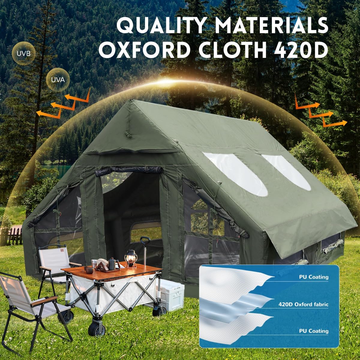 Inflatable Camping Tent with Pump, 4 Season Inflatable Tents for Camping,Inflatable Tent Waterproof Easy Setup Glamping Tent