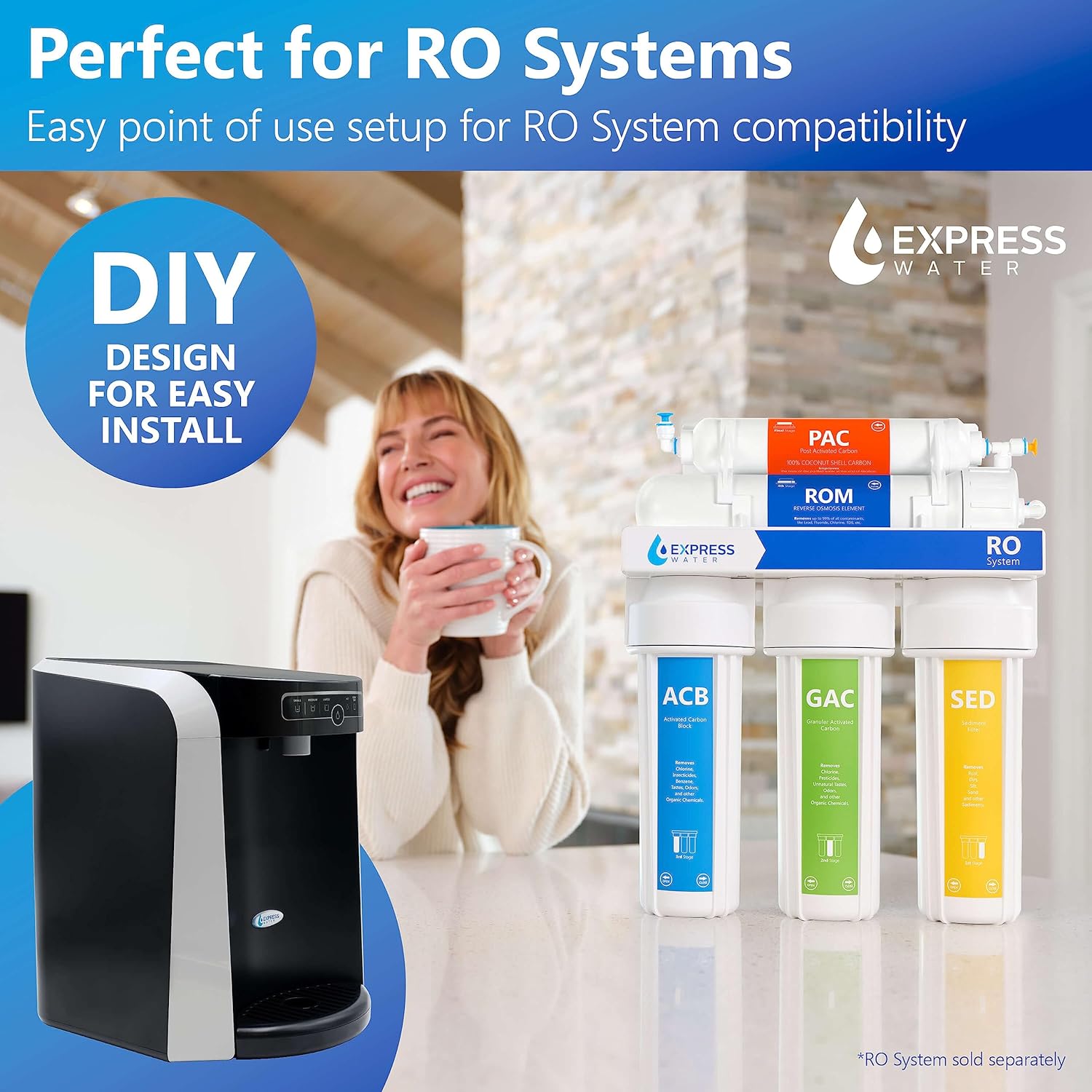 Express Water Countertop Water Dispenser Hot & Cold Water Dispenser, Touch Panel Water Cooler Dispenser with Pre-Set Cup Sizes, Water Machine Easily Connects to Reverse Osmosis Water Filtration System