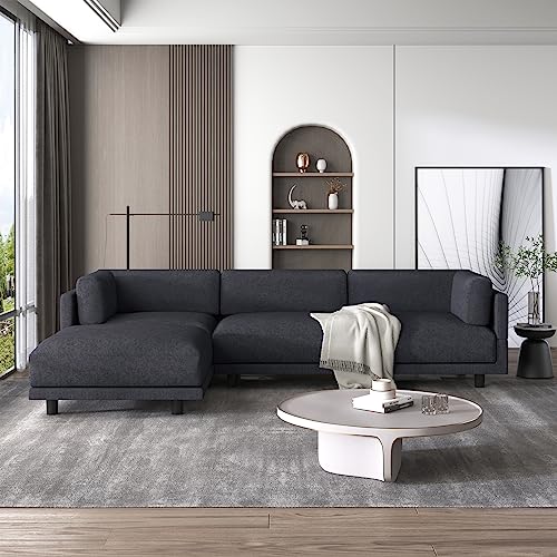 Fabric Upholstery Sectional Sofa Convertible Corner Sofa Set w/Reversible Ottoman Chaise for Living Room,L Shape Living Room Set Lounger Couch w/Padded Seat/Cushions&Plastic Legs for Apartment