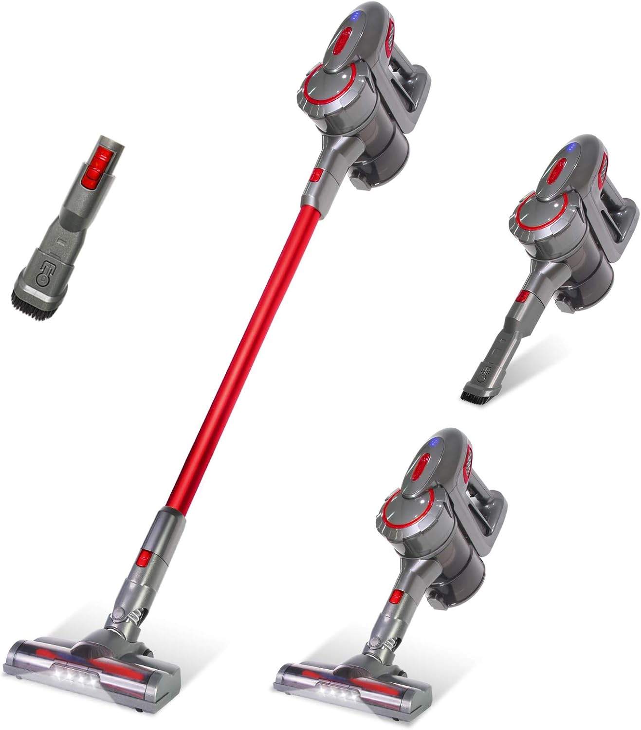 ERGO LIFE Cordless Vacuum Lightweight Stick Vacuum Cleaner, 200W Brushless Motor Powerful Suction 4 in 1 Motorised Brush w/LED Light for Carpet Hard Floor Car Pet Hair, Long Runtime