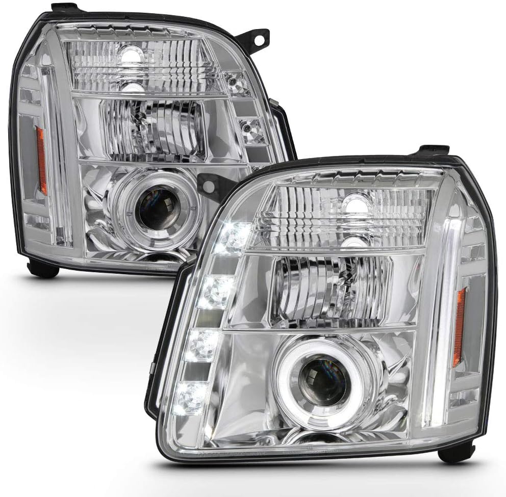 ACANII - For 2007-2013 GMC Yukon Denali XL 1500 2500 SUV LED Halo Black Housing Projector Headlights Headlamps Assembly