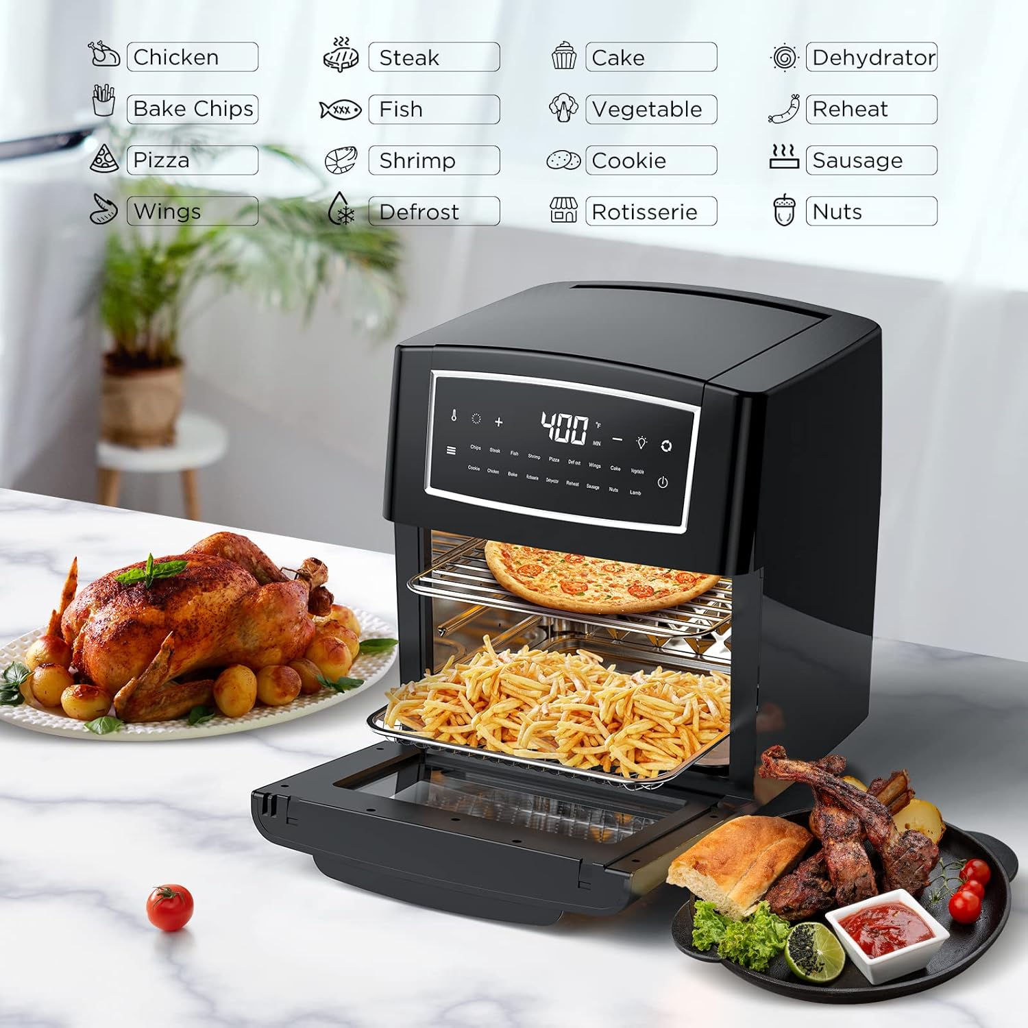 Air Fryer Oven, 18 in 1 Toaster Ovens Countertop Combo, Convection Oven Air Fryer Countertop for Rotisserie, Roast, Bake, Dehydrate,12L Air Fryer Toaster Oven Combo, 1500w, Black