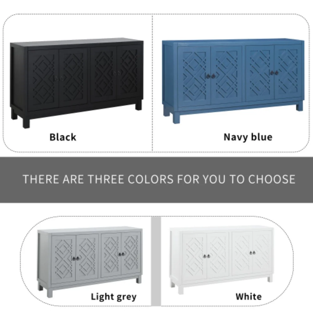 TREXM Large Storage Space Sideboard, 4 Door Buffet Cabinet with Pull Ring Handles for Living Room, Dining Room (Navy)  Navy + MDF