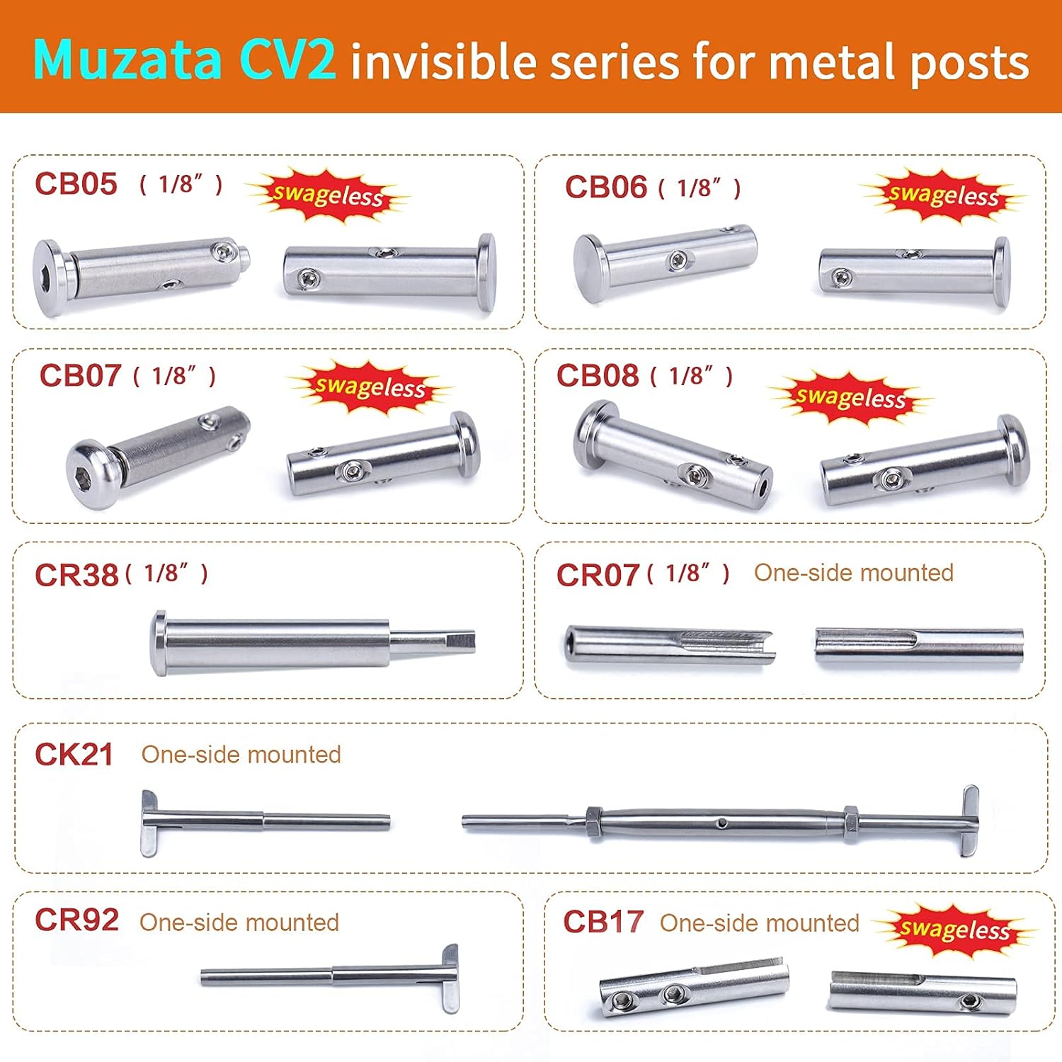 Muzata 20Pair Cable Railing kit Invisible 1/8 Upgraded Swage Tensioner and Terminal Hidden T316 Stainless Steel Round Head for 2-6 Wood Metal Post Deck Stairs WoodHidden System CR37, CV1 CV2