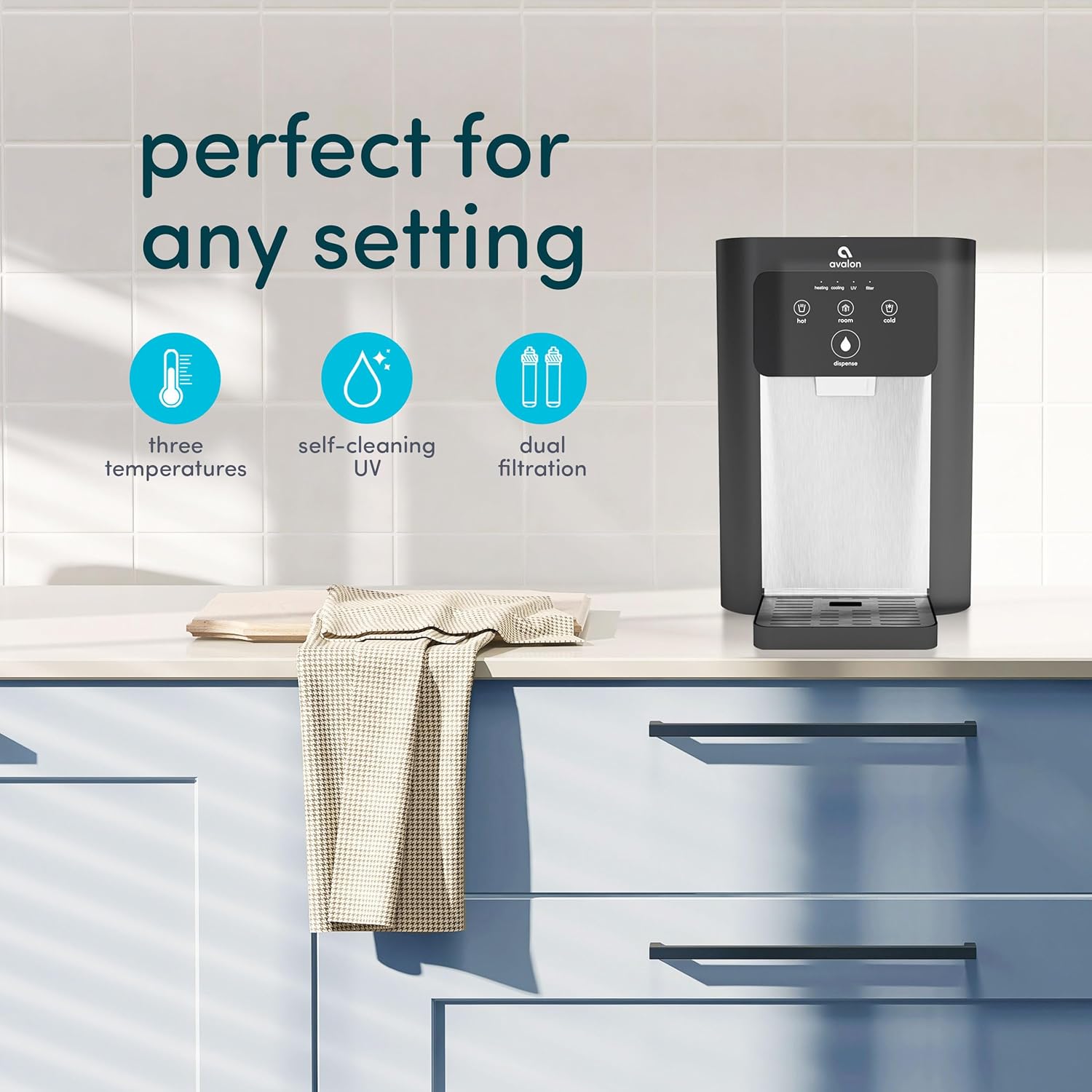 Avalon A9 Electric Touch Countertop Bottleless Cooler Water Dispenser-3 Temperatures (Black), 21 x 11 x 16 inches