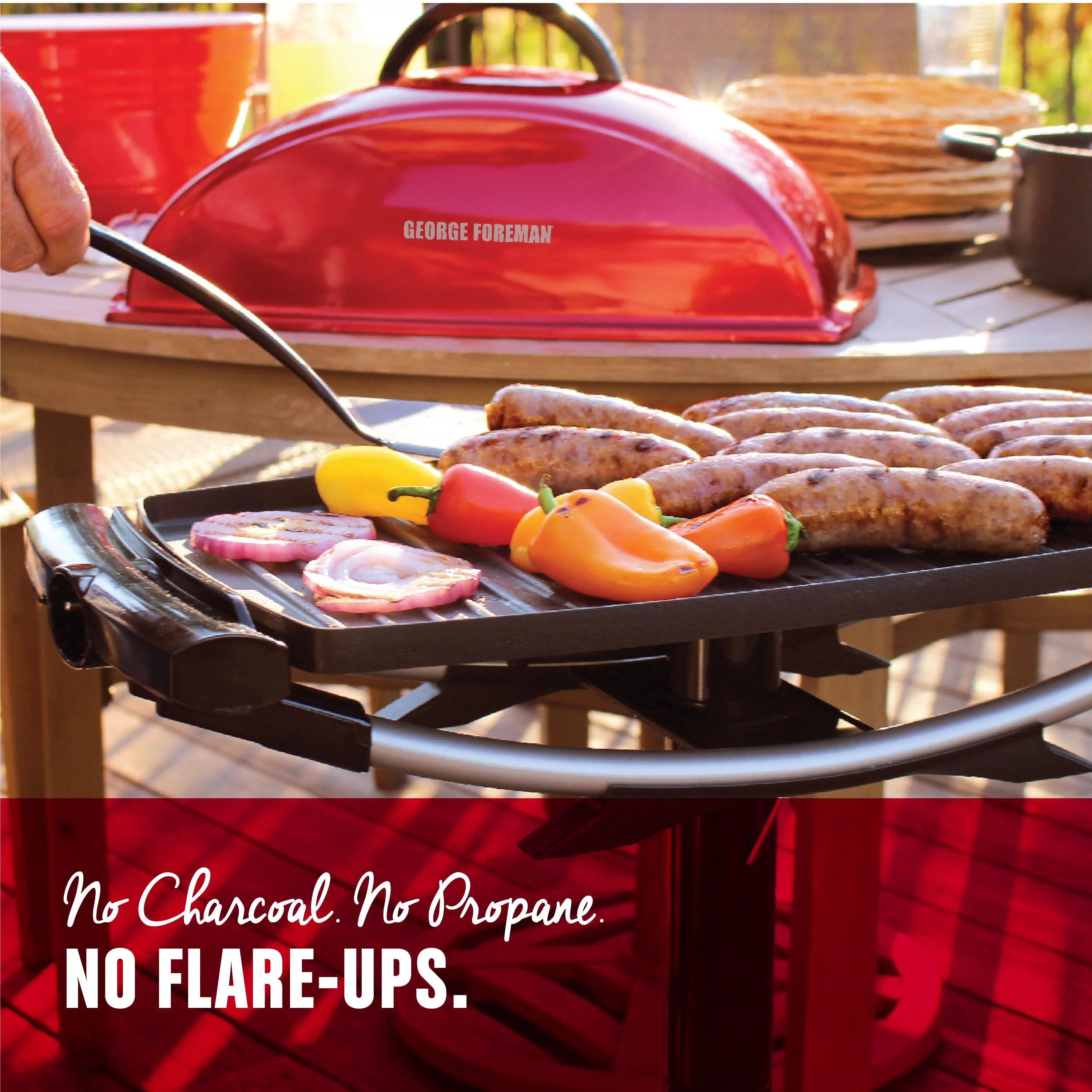 George Foreman 12-Serving Indoor/Outdoor Rectangular Electric Grill, Red, GFO201R-1