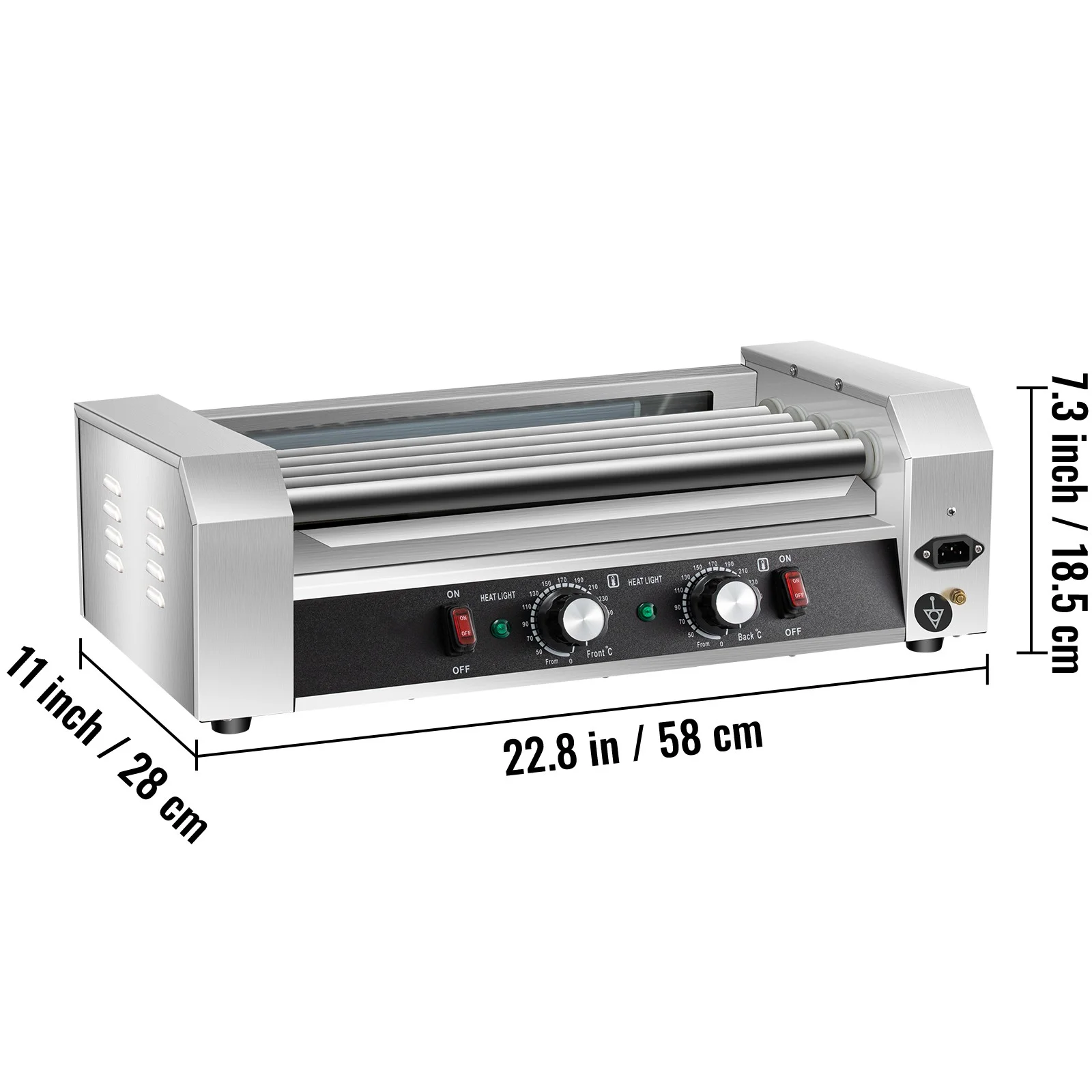 BENTISM Commercial 12 Hot Dog 5 Roller Grill Cooker Machine Stainless Steel 750W