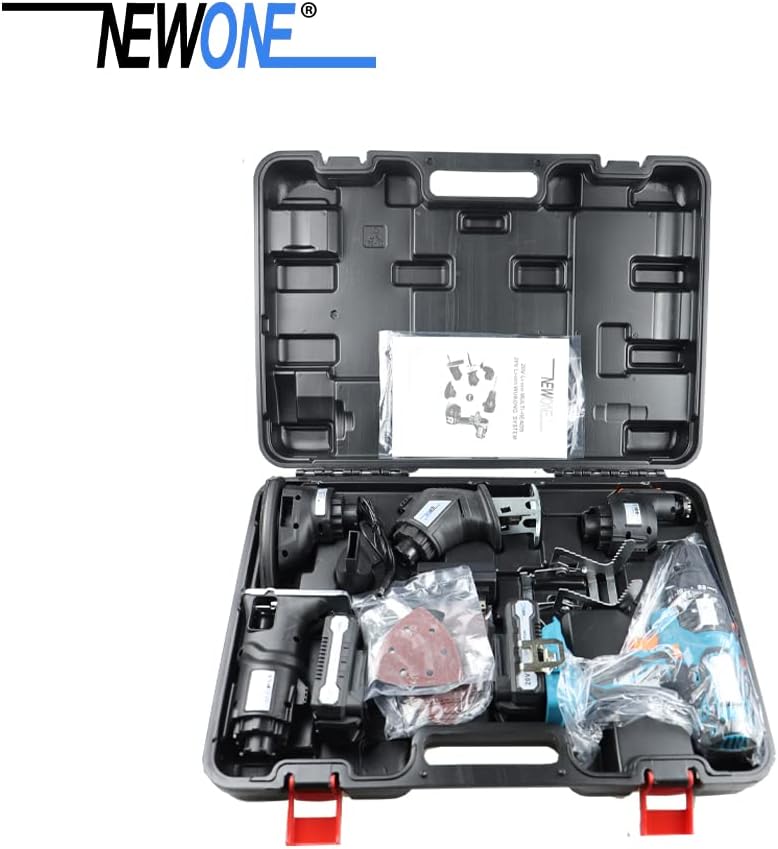 NEWONE 20V MAX Power Tool Combo Kits with Case, 4-Tool Attachments Drill, Reciprocating saw, Oscillating tool, Sander With Accessoreis For Cutting, Scraping, Moving, Drilling and Sanding