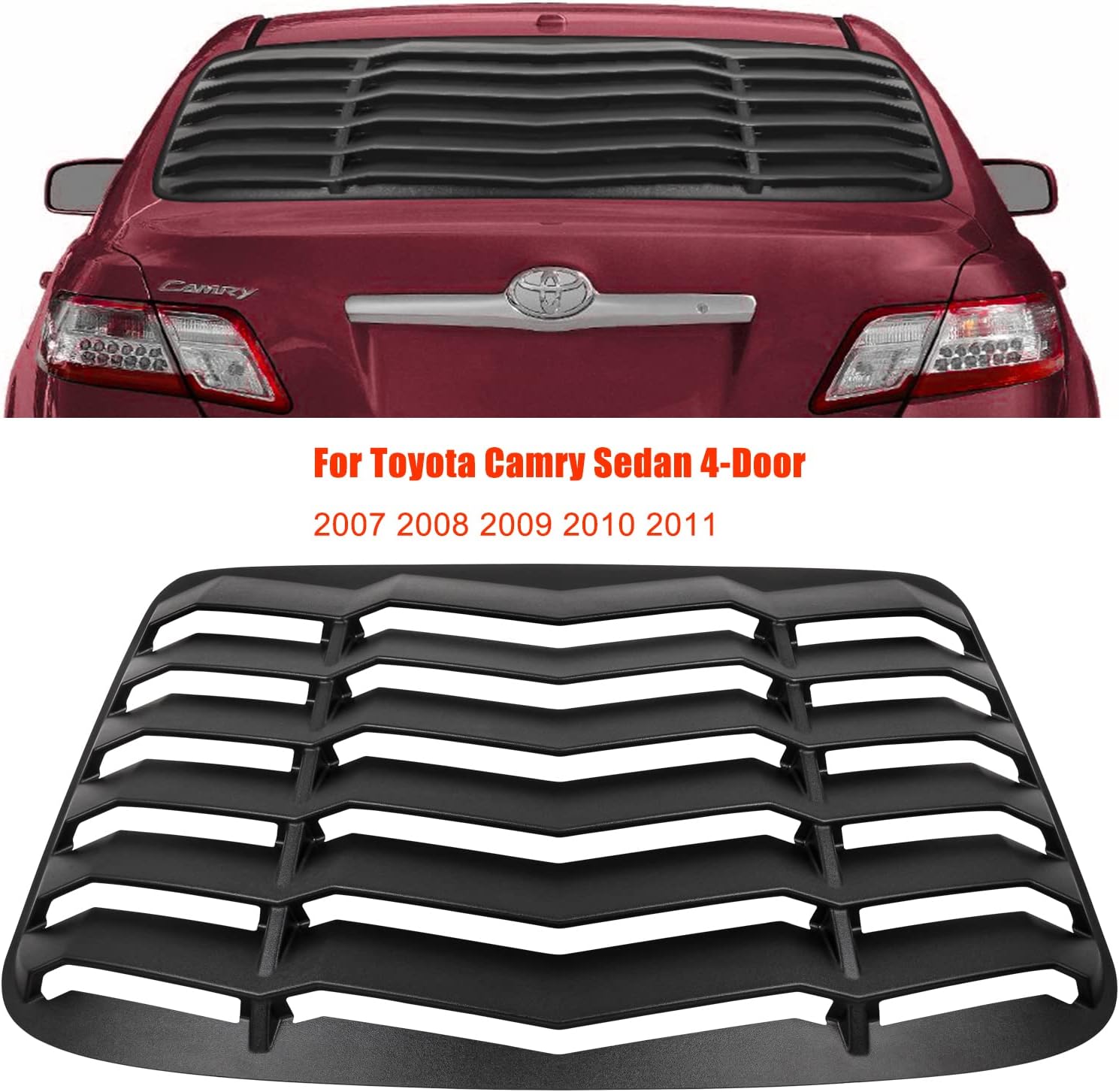 Rear Window Louver for Toyota Camry 2007 2008 2009 2010 2011 ABS Sun Shade Windshield Cover GT Lambo Style (Matte Black)