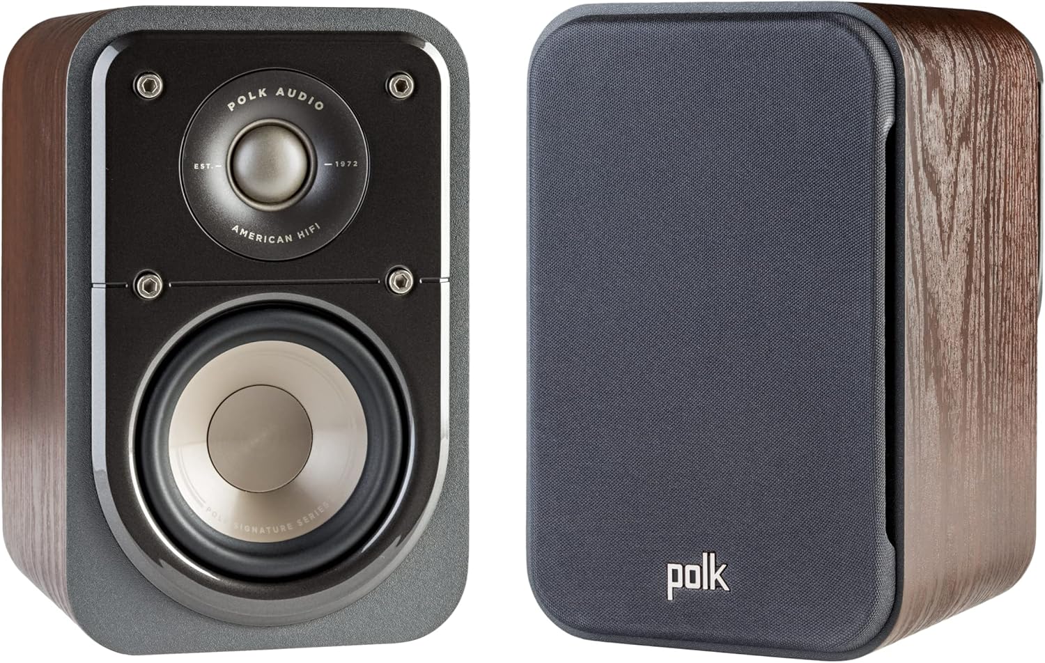Polk Signature Elite ES10 Surround Loudspeaker - Hi-Res Audio Certified, Dolby Atmos & DTS:X Compatible, 1" Tweeter & 4" Woofer, Power Port Technology for Effortless Bass (Pair, Contemporary Walnut)