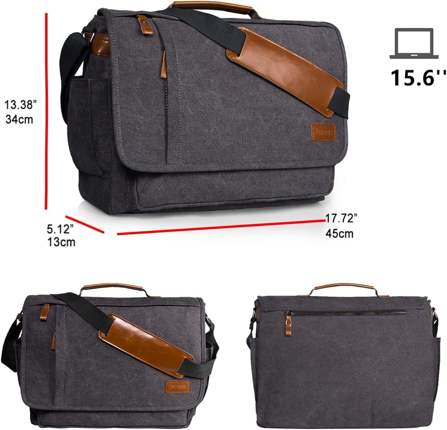 Estarer Laptop Messenger Bag 17-17.3 Inch Water-resistance Canvas Shoulder Bag for Work College