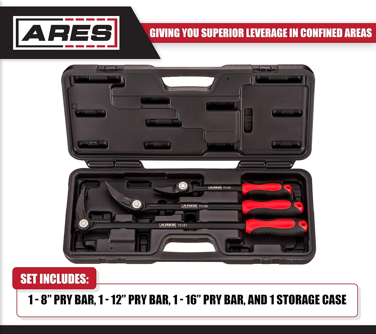 ARES 70184-3-Piece Indexable Pry Bar Set - 11-Position Adjustable Angle Pry Bars - High Strength Chrome Vanadium Steel - Includes 8-Inch, 12-Inch and 16-Inch Indexable Pry Bars Pack of 2