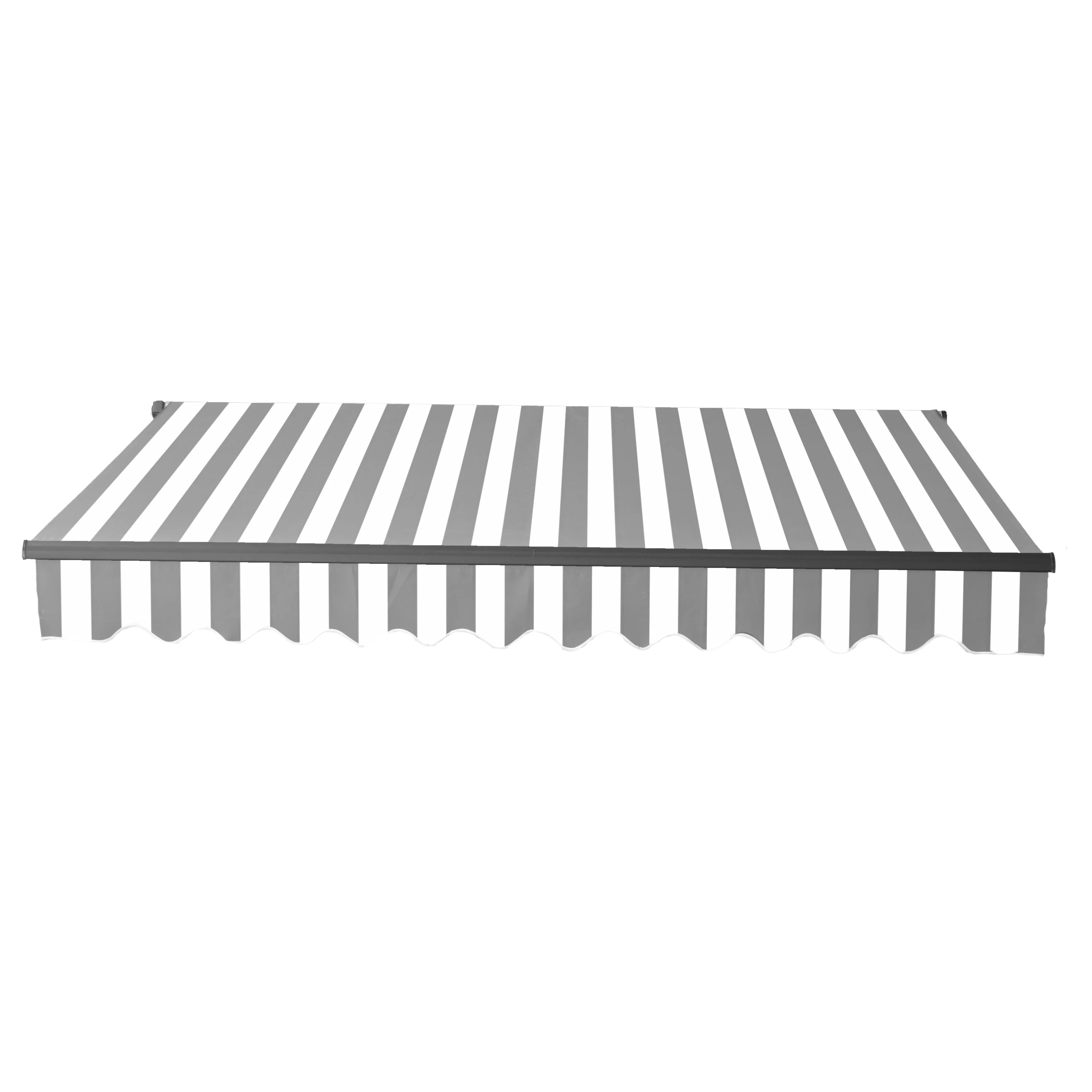 ALEKO 20' x 10' Retractable Motorized Black Frame Patio Awning, Gray and White Striped Color
