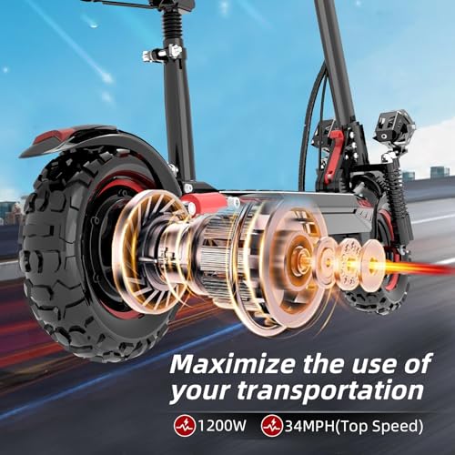 Electric Scooter Adults,11" Off-Road Tires,48V 18/21AH Big Battery,1200W Motor,34 Mph,34/37 Miles Long Range,Dual Braking System,Folding Commuter Electric Scooter - (Seat Optional