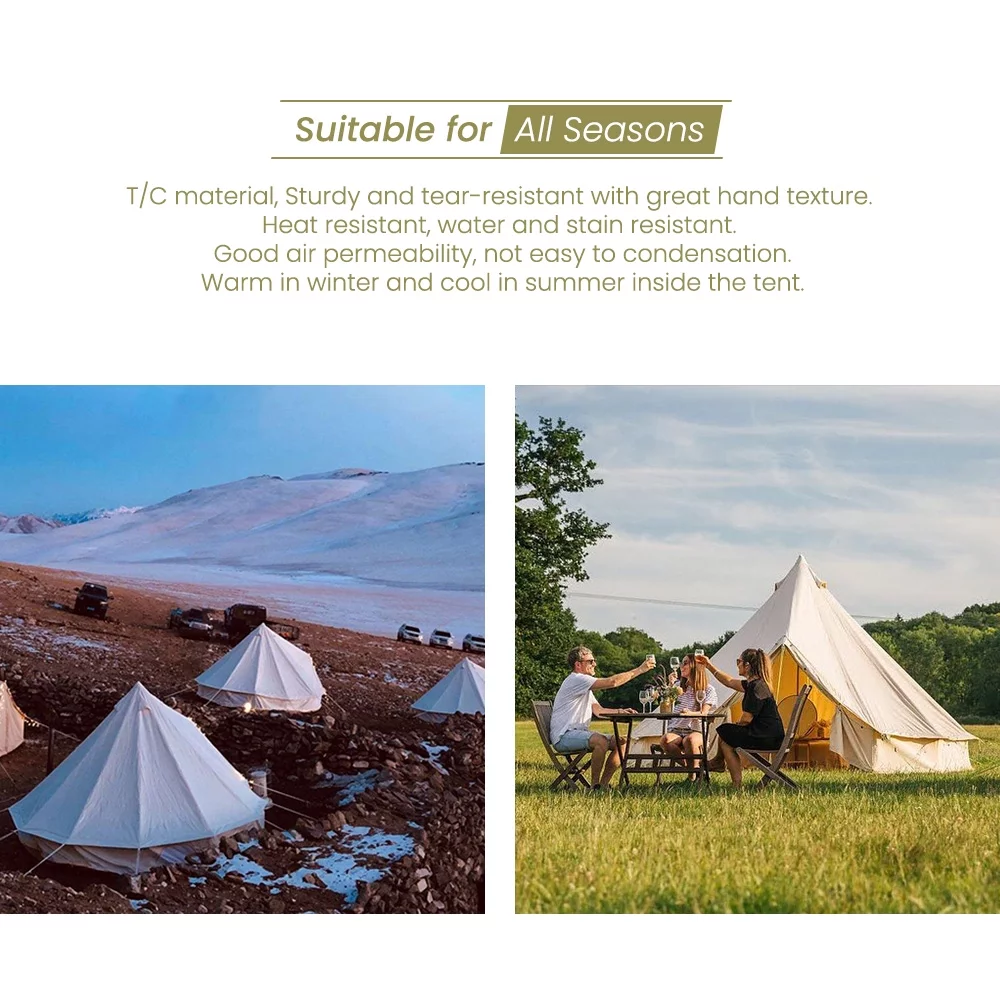 TOMOUNT Canvas Tent Bell Tent Yurt with Stove Jack Zipped Floor for Glamping 10ft/3m Dia 38LBS