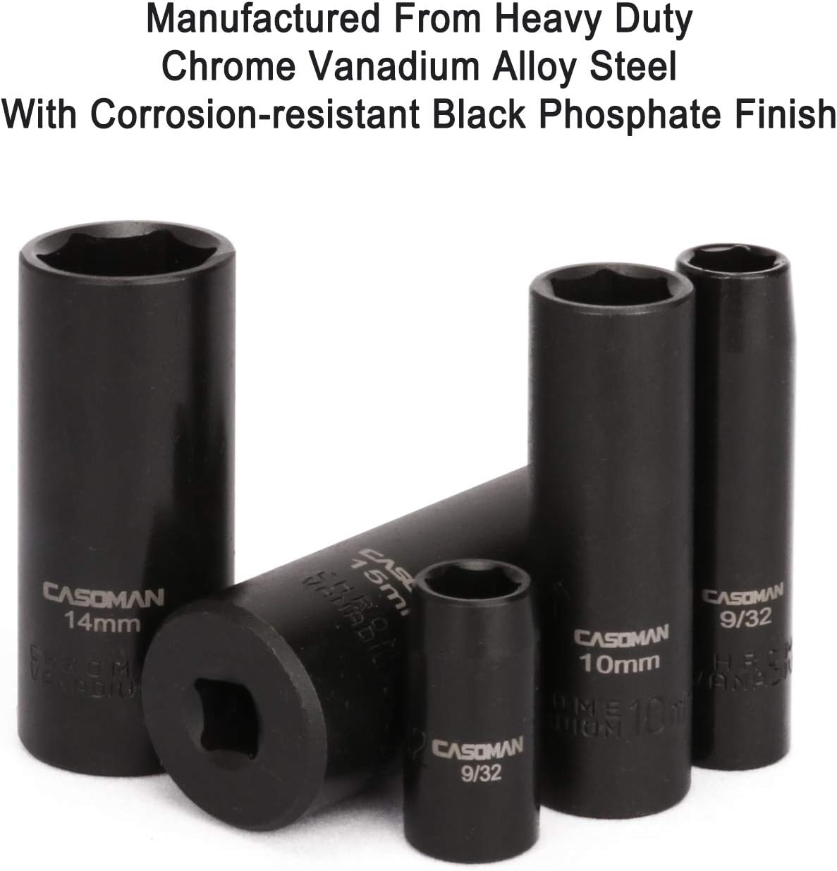 CASOMAN 1/4 Inch Drive Master Impact Socket Set, 50-Piece, 6-Point, SAE/Metric, 5/32 Inch - 9/16 Inch, 4mm - 15mm, Standard/Deep,CR-V