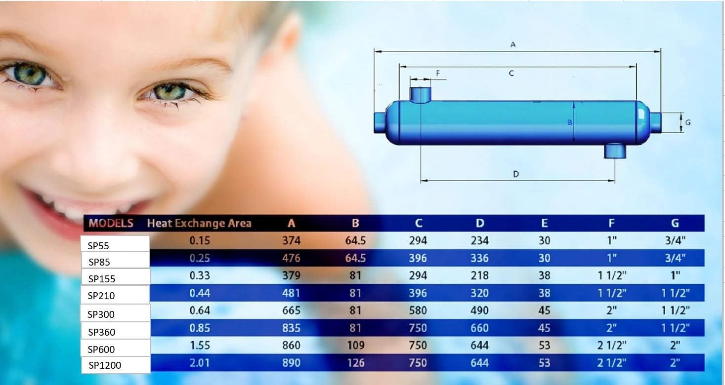1,200,000 BTU Stainless Steel Tube & Shell Heat Exchanger for Pools/Spas ss
