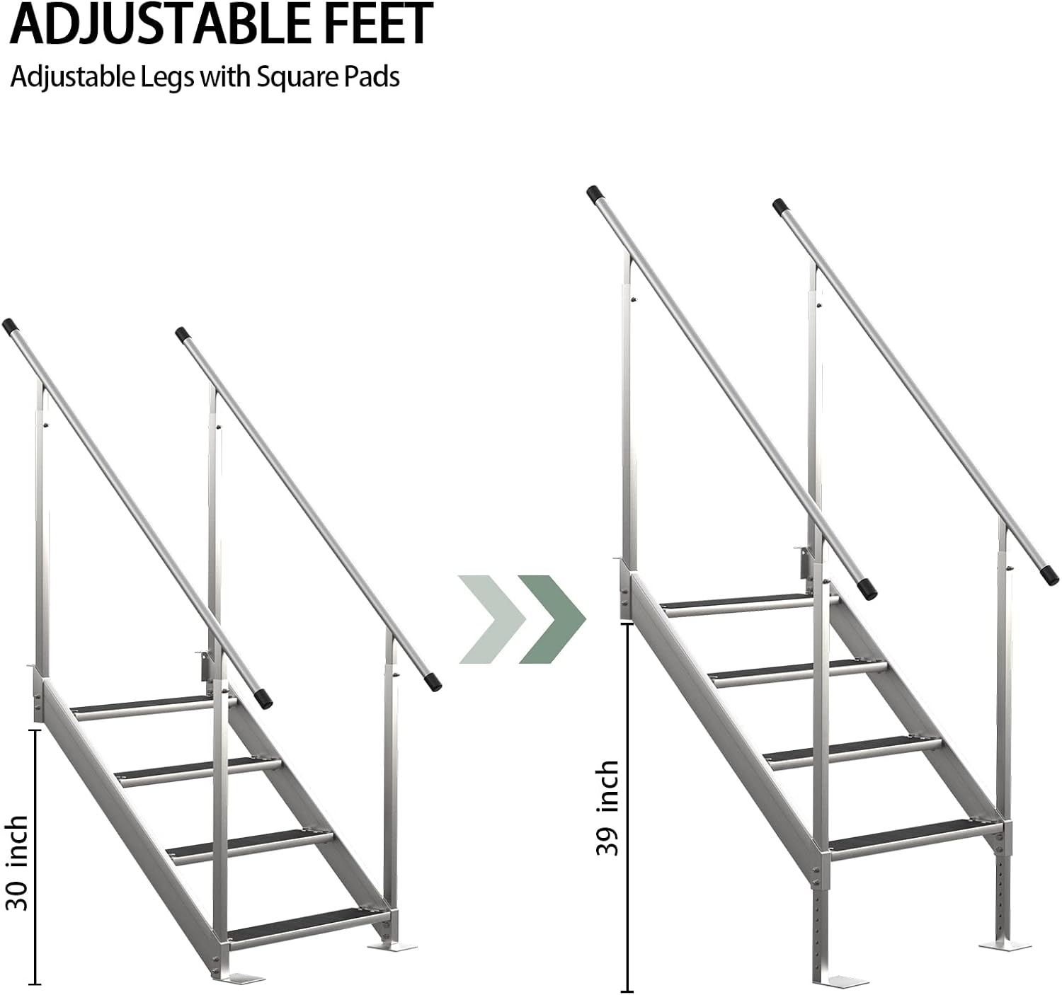 UNKLE METAL Dock Ladder Aluminum 4 Steps Pontoon Boat Ladder 350 Lbs Load Wider Pedals Hand Railings Anti-Slip Rubber Mat Removable Deck Flip up Dock Swim Ladder Lake Marine Boarding Steps Pool Yacht