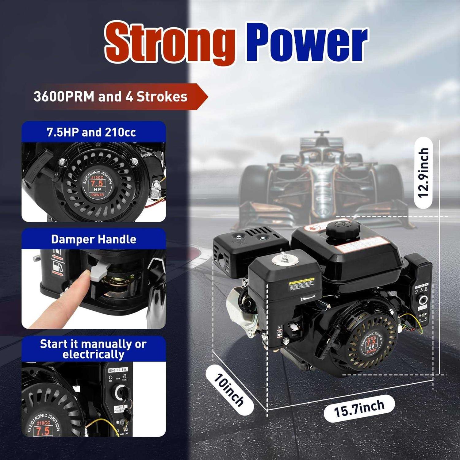 Electric Start Horizontal Engine 7.5HP 212cc 4 Stroke OHV Industrial Grade Gas Motor - Shop Hardware Tools Online Store