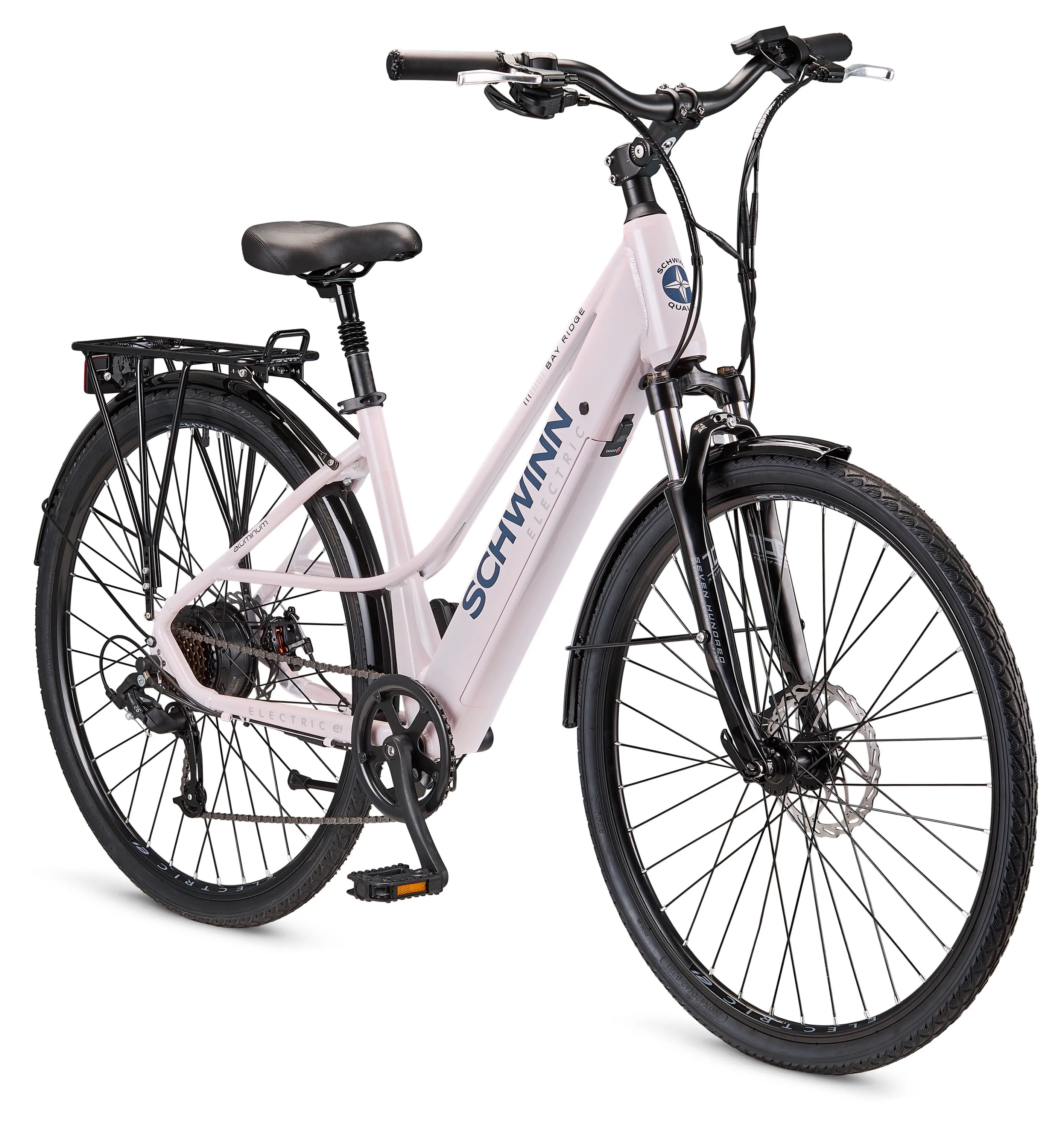 Schwinn 700c Bay Ridge Hybrid Electric Bike for Adults, 7 Speeds, 250w Ebike Motor, Gray