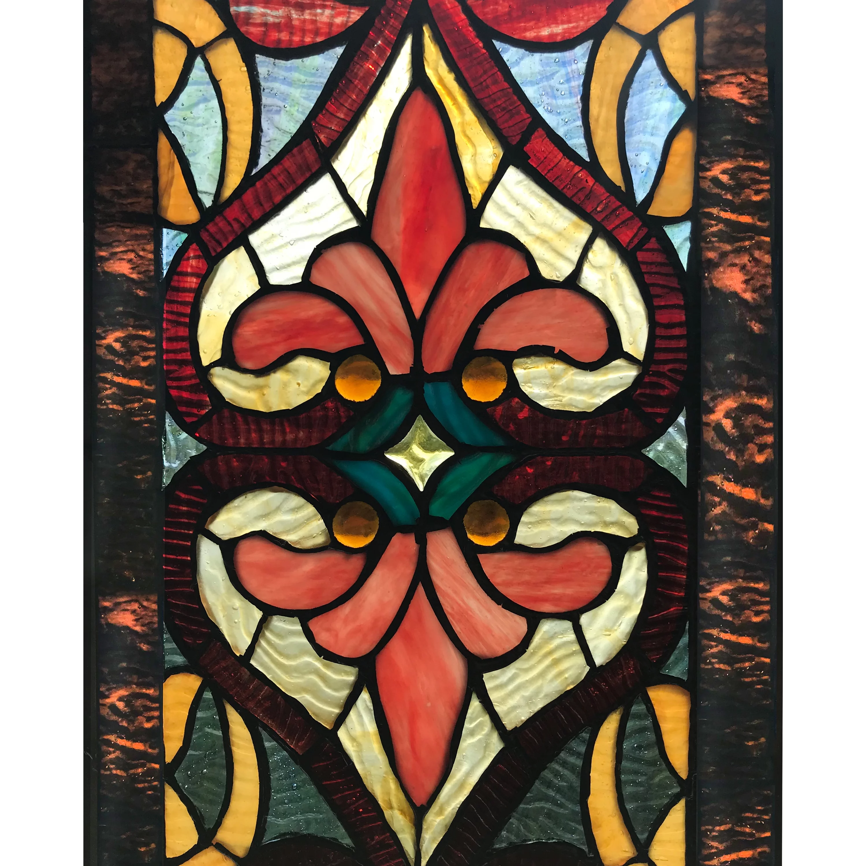 River of Goods 36 in. Stained Glass Victorian Fleur De Lis Window Panel