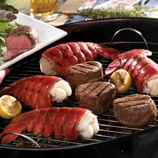Lobster Gram M8FM2 Two 8-10 oz Maine Lobster Tails and Two 6 oz Filet Mignon Steaks
