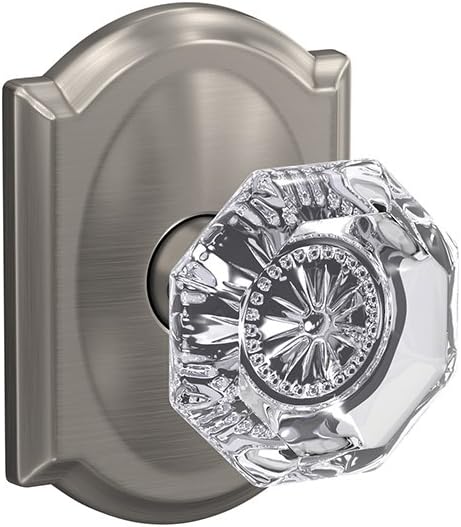 Schlage Custom FC172 ALX 619 CAM Alexandria Non-Turning Glass Knob with Camelot Trim, Satin Nickel Pack of 2