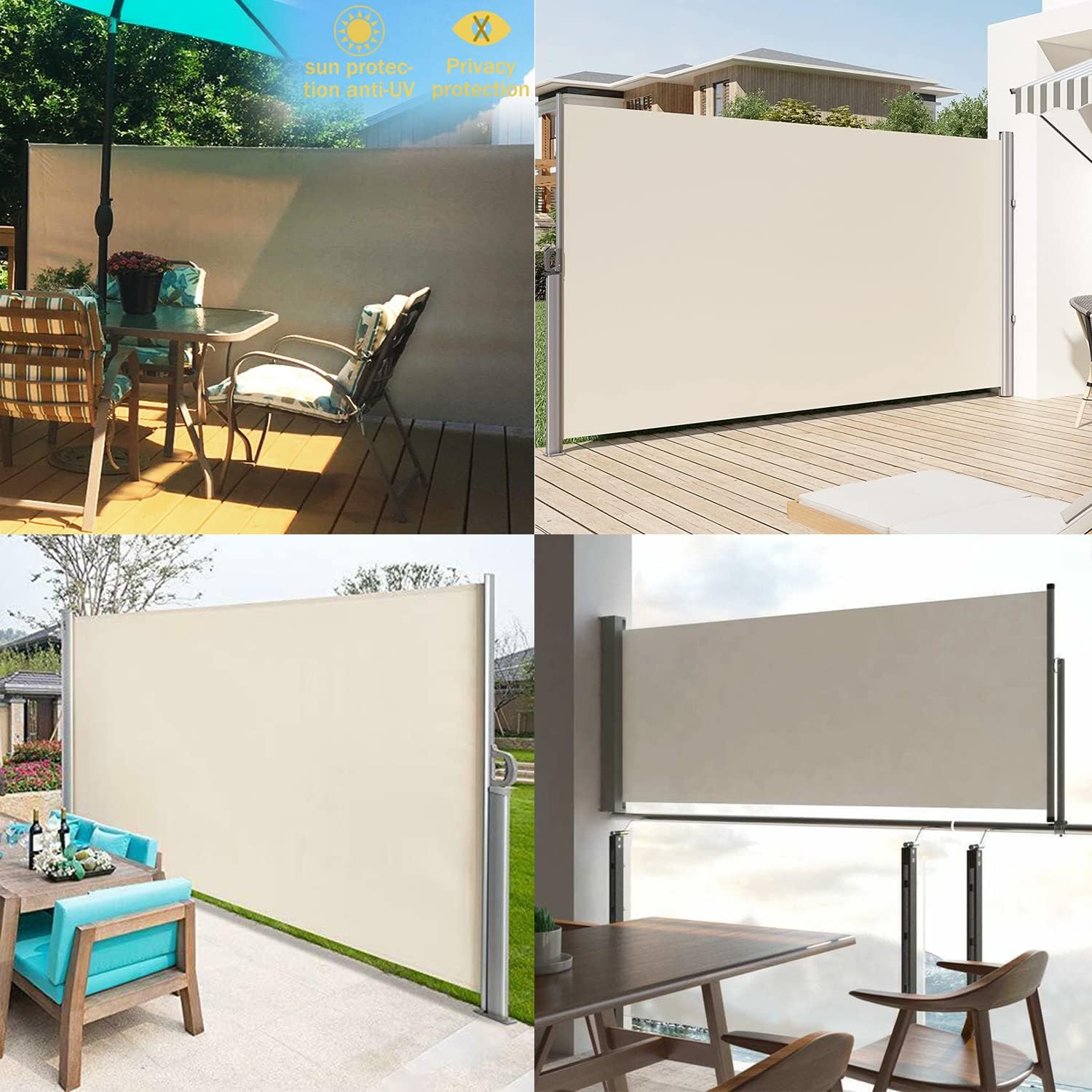 Nisorpa Retractable Privacy Screen 71'' H x 118'' L Patio Side Awning Standing Sun Shade Outdoor Side Pull Out Awning for Balcony Garden Patio Camping Privacy Divider Blind Waterproof Beige