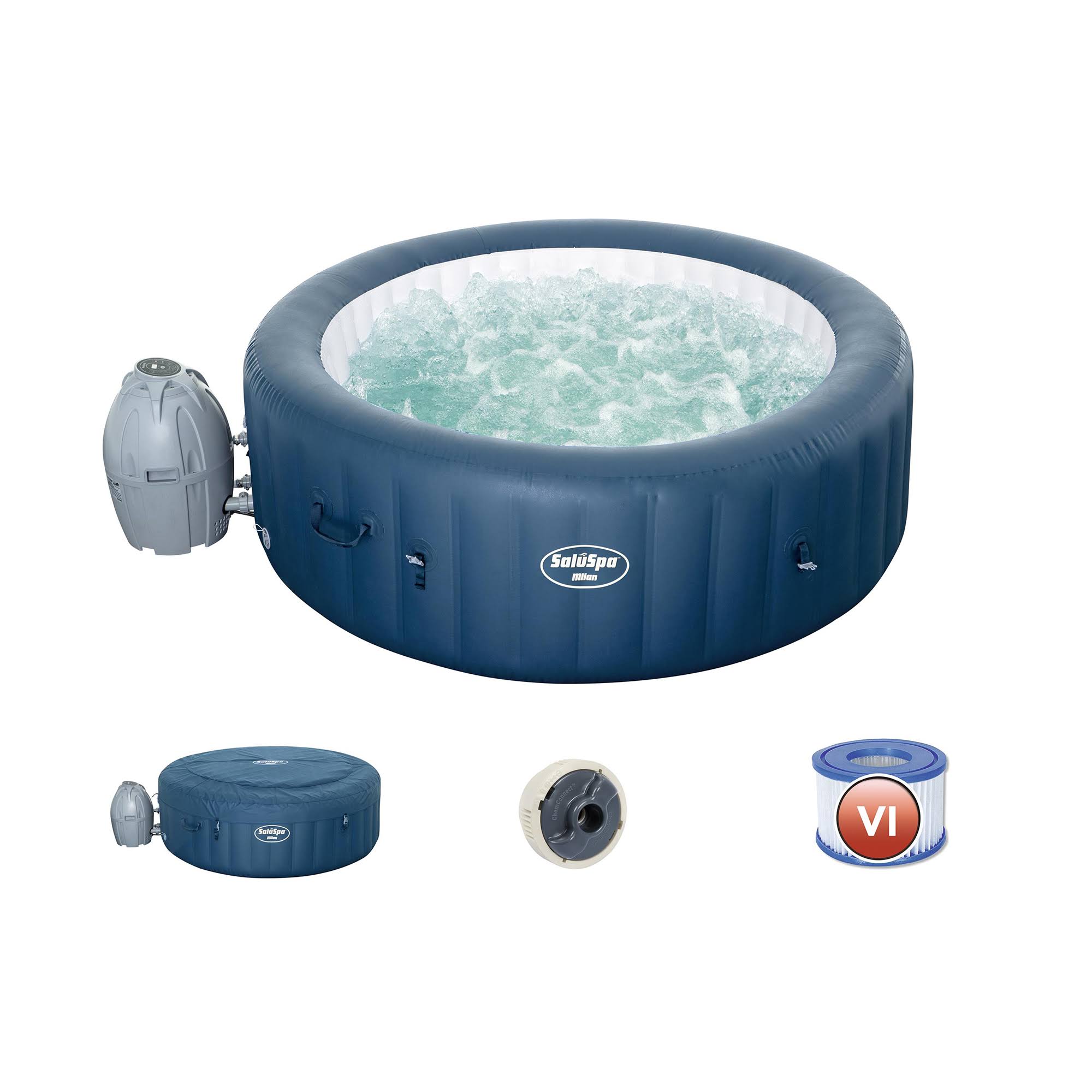 Bestway SaluSpa Milan Airjet Plus Portable Round Inflatable Hot Tub Spa, Blue