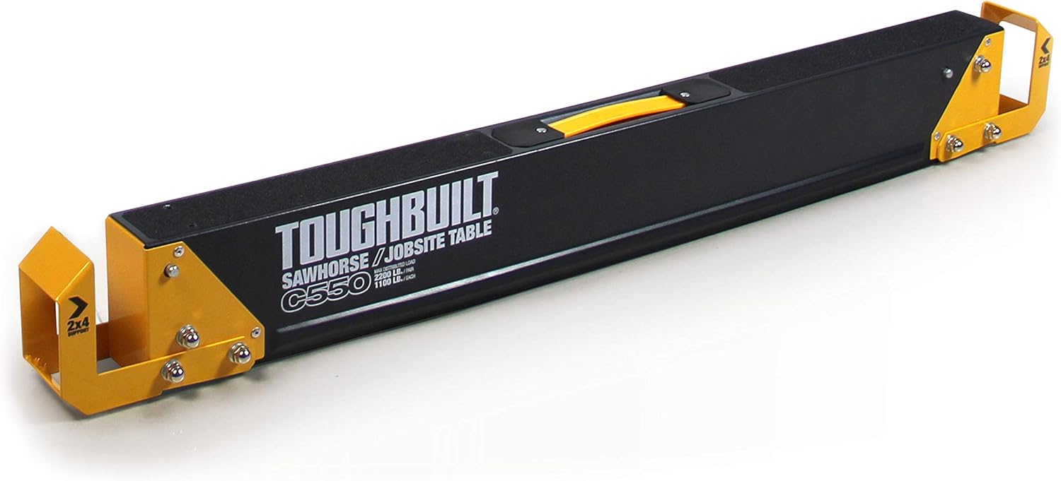 ToughBuilt - Folding Sawhorse/Jobsite Table - Sturdy, Durable, Lightweight, Heavy-Duty, 100% High Grade Steel, 41.5-Inch Easy Carry Handle - (TB-C550)