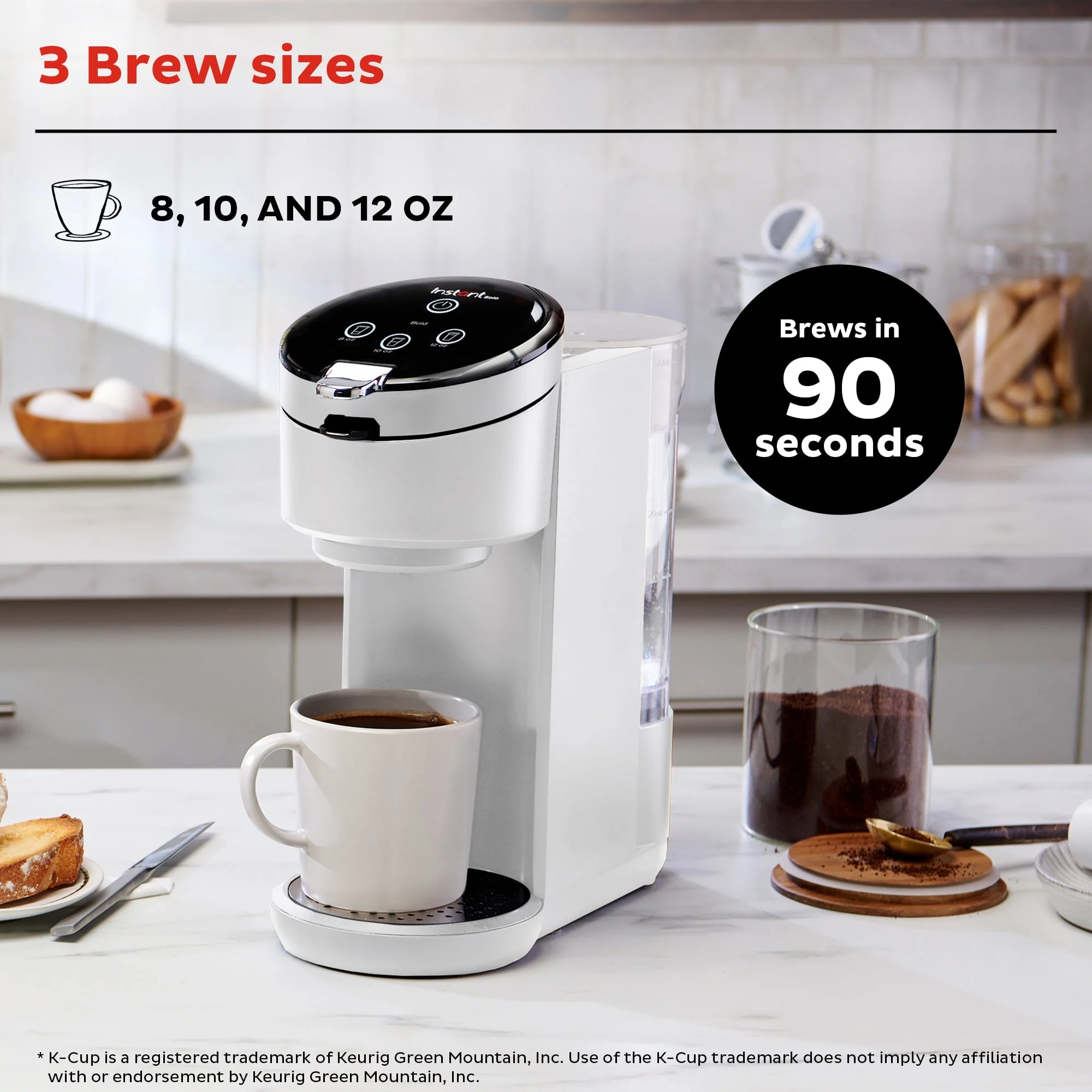 Instant Solo 2-in-1 Single Serve Coffee Maker for Ground Coffee or K-Cup Pods with 3 Brew Sizes, Maroon Red