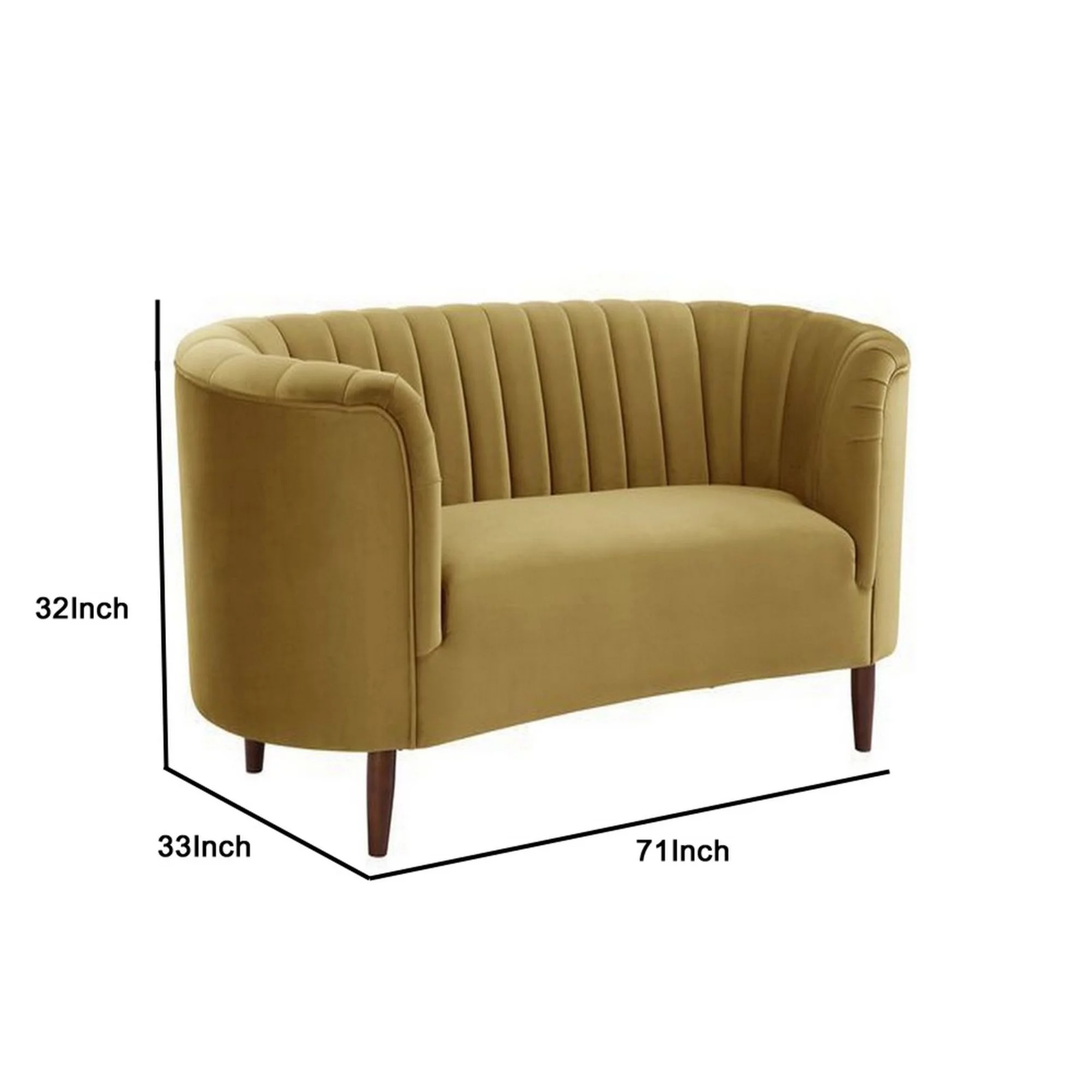 Loveseat with Vertical Channel Tufting and Curved Design, Yellow