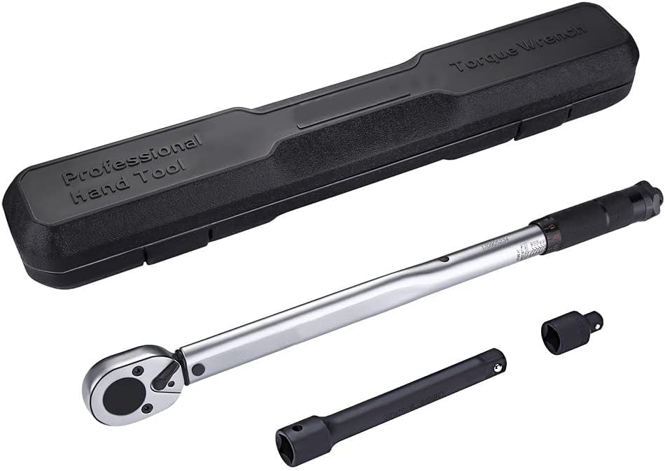 1/2" Drive Click Torque Wrench Set With 3/8" Torque Wrench Adapter And 6" Extension Bar(10-150 Ft.- Lb./13.6-203.5 Nm),Dual Direction Adjustable Bicycle Maintenance Kit suitable for Bikes,cars,trucks