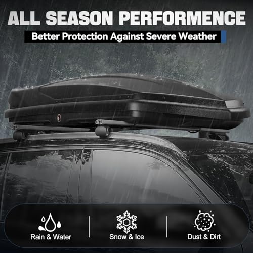 Auto Dynasty Hard Shell Roof Top Mount Car Storage Travel Luggage Box Cargo Carrier, 53 (L) x 34 (W) x 15 (H) Inches, Capacity 110 Pounds, 11 Cubic Feet (Tool-Free Install), Glossy Black Finish