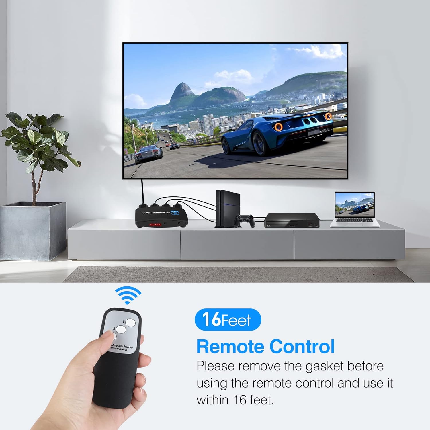 8K@60Hz HDMI 2.1 Switch, HDMI Switch 3 in 1 Out, 3-Port HDMI Switcher Selector, Supports 4K@120Hz, 1080P@240Hz, 1080P@120Hz for Fire Stick, HDTV, PS4/5, Game Consoles with Remote Control Pack of 2