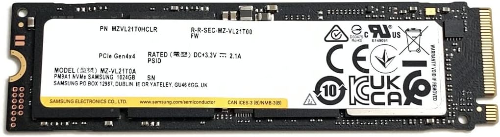 Samsung SSD 1TB PM9A1 NVMe PCIe 4.0 MZVL21T0HCLR Solid State Drive for Dell 980 Pro HP 02DY5T Lenovo Laptop Desktop PS5 Console