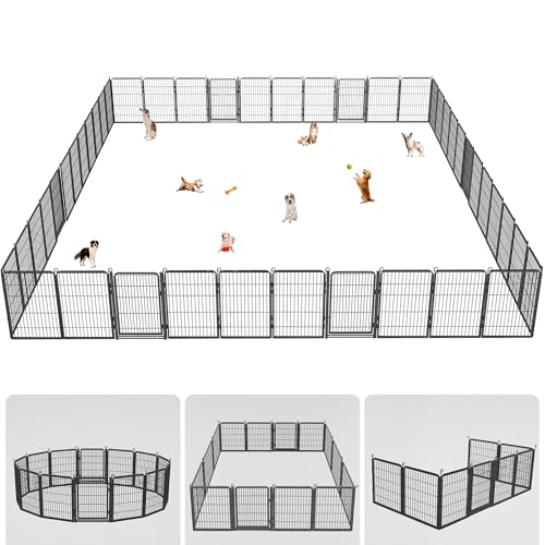 Dog Playpen Outdoor with Low Threshold Full Gate, 32" Height 10 Panels Large Dog Fence Outdoor for Yard, Heavy Duty Pet Playpen Metal Play Pen Portable Fence for RV Camping, Yard