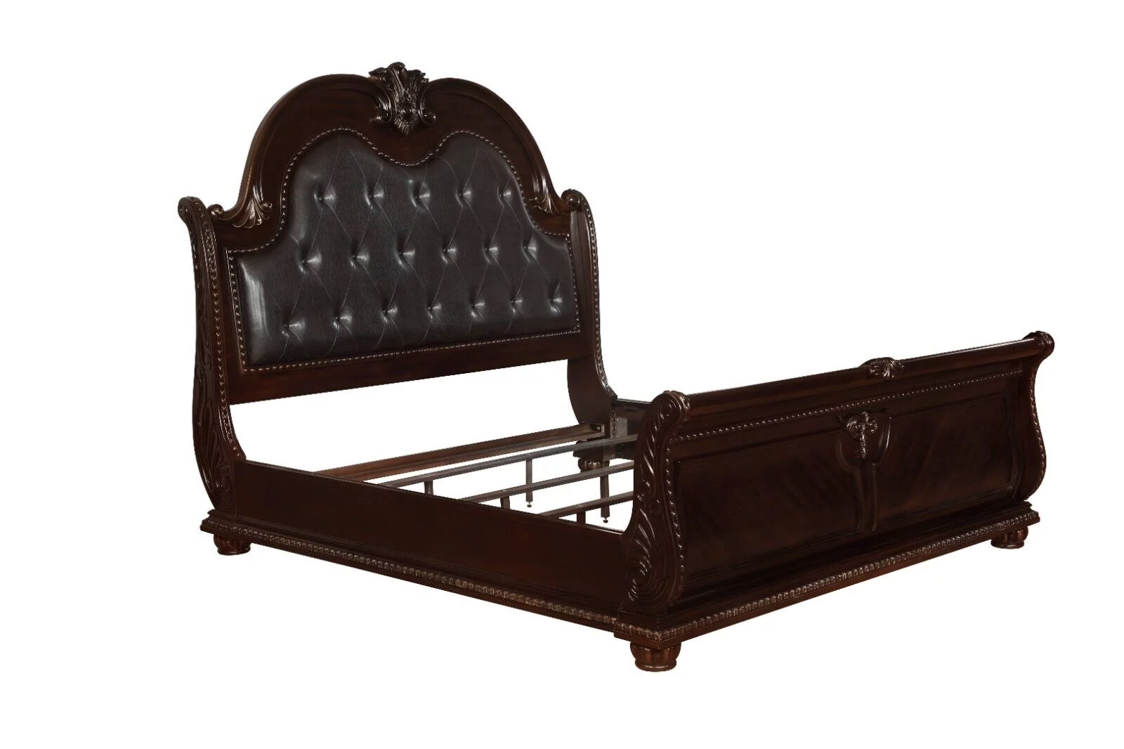 Classic Vintage Style Luxury 3pc Set Brown Cherry Finish Queen Size Bed and Nightstands Bedroom Furniture