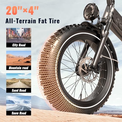 1500W Folding Electric Bike for Adults Full Suspension,52v 20AH Electric Dirt Bike with 20"x 4.0 Fat Tire, Max 30+MPH & 70 Miles Electric Bicycle, Ebike for Snow, Mountains, Road UL Certified